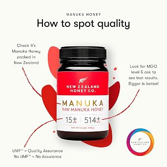New Zealand Honey Co. Raw Manuka Honey UMF 15+ MGO 514+ | 17.6oz Family Size | High Potency Independently Tested | Monofloral New Zealand Packed, Sealed & Sourced | 500g