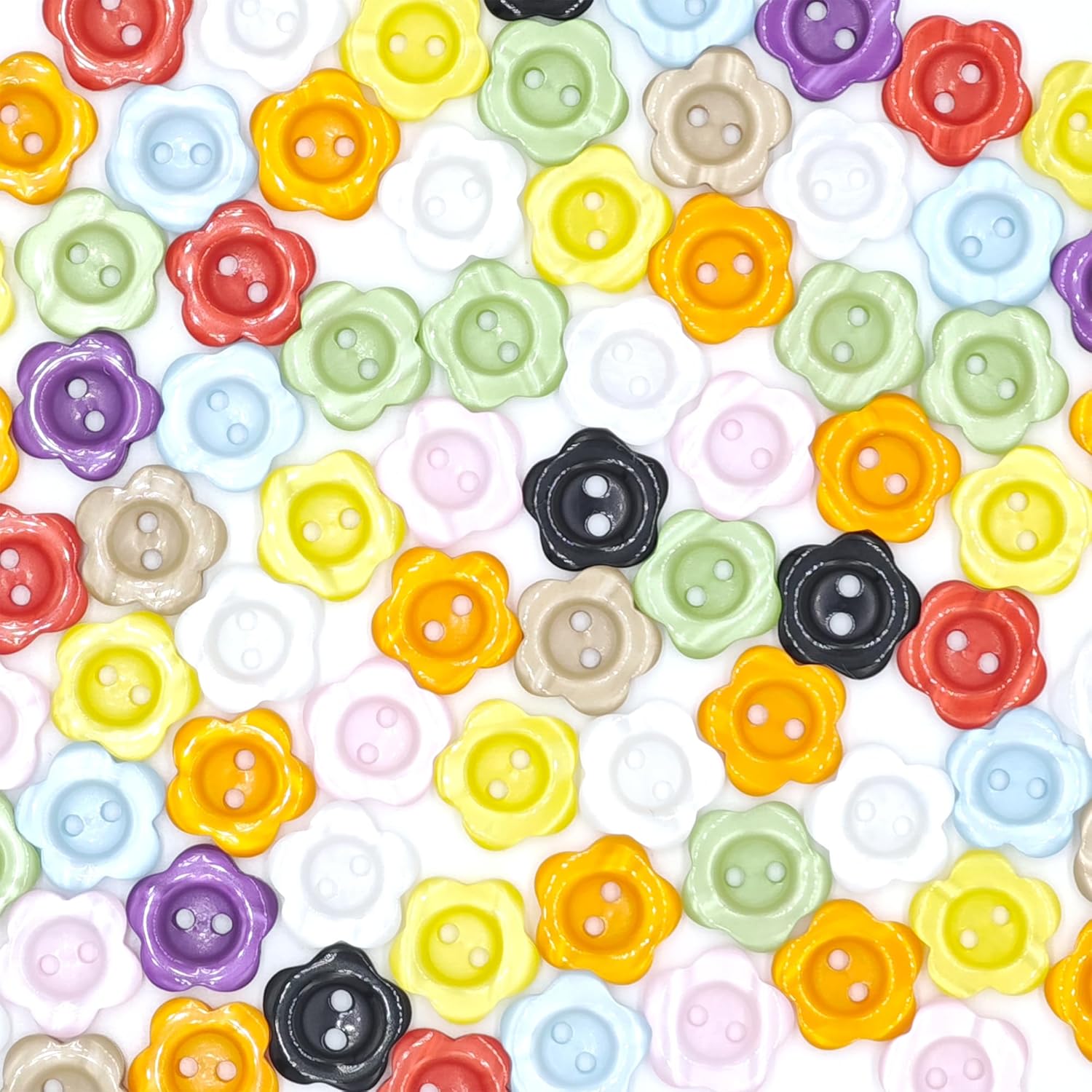 100-Pcs 1/2" Small Flower Buttons | Bulk Assorted Colorful Sewing Replacement Buttons for Sewing Crafts Clothes Decorations (12.5mm, 10 Colors, 10 Pcs/Color)