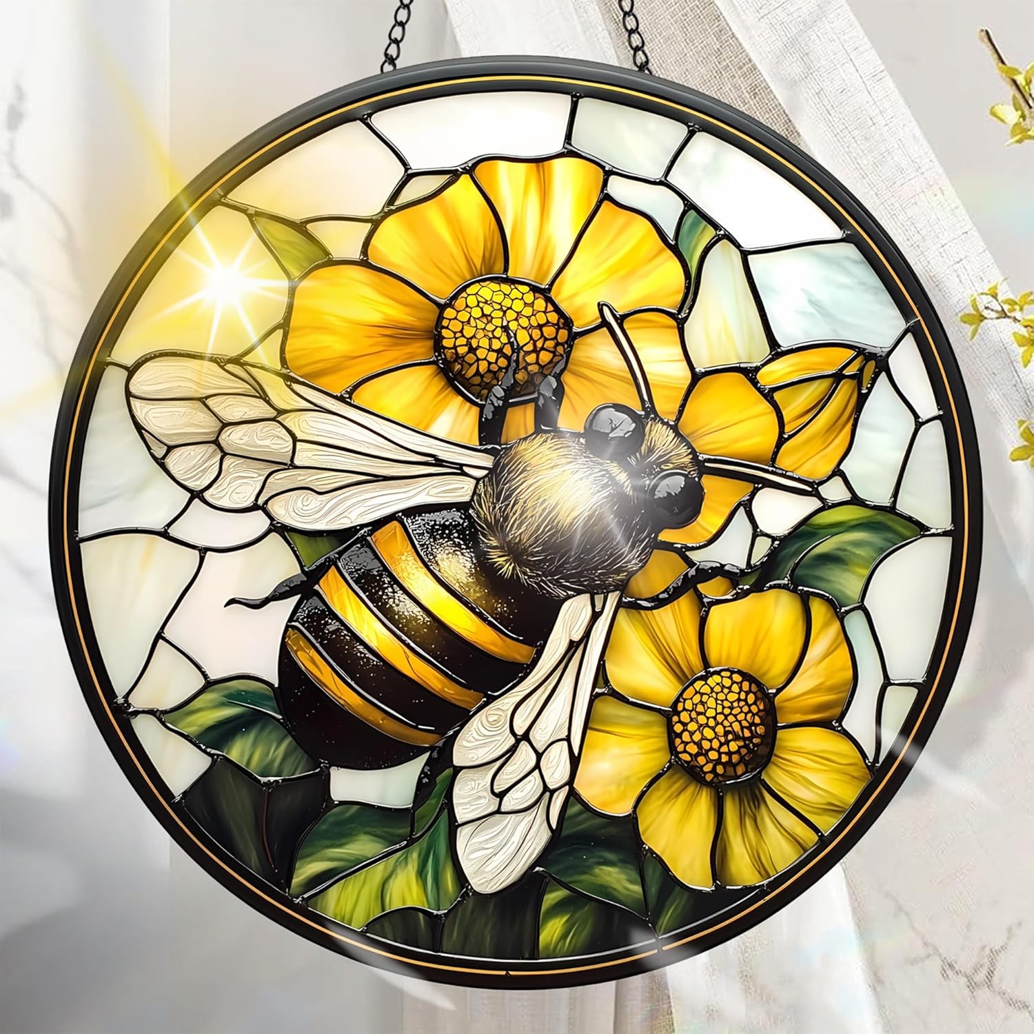 Bee Acrylic Suncatcher Garden Ornament: 7.8 Inch Hanging Rainbow Maker for Patio & Window Decor
