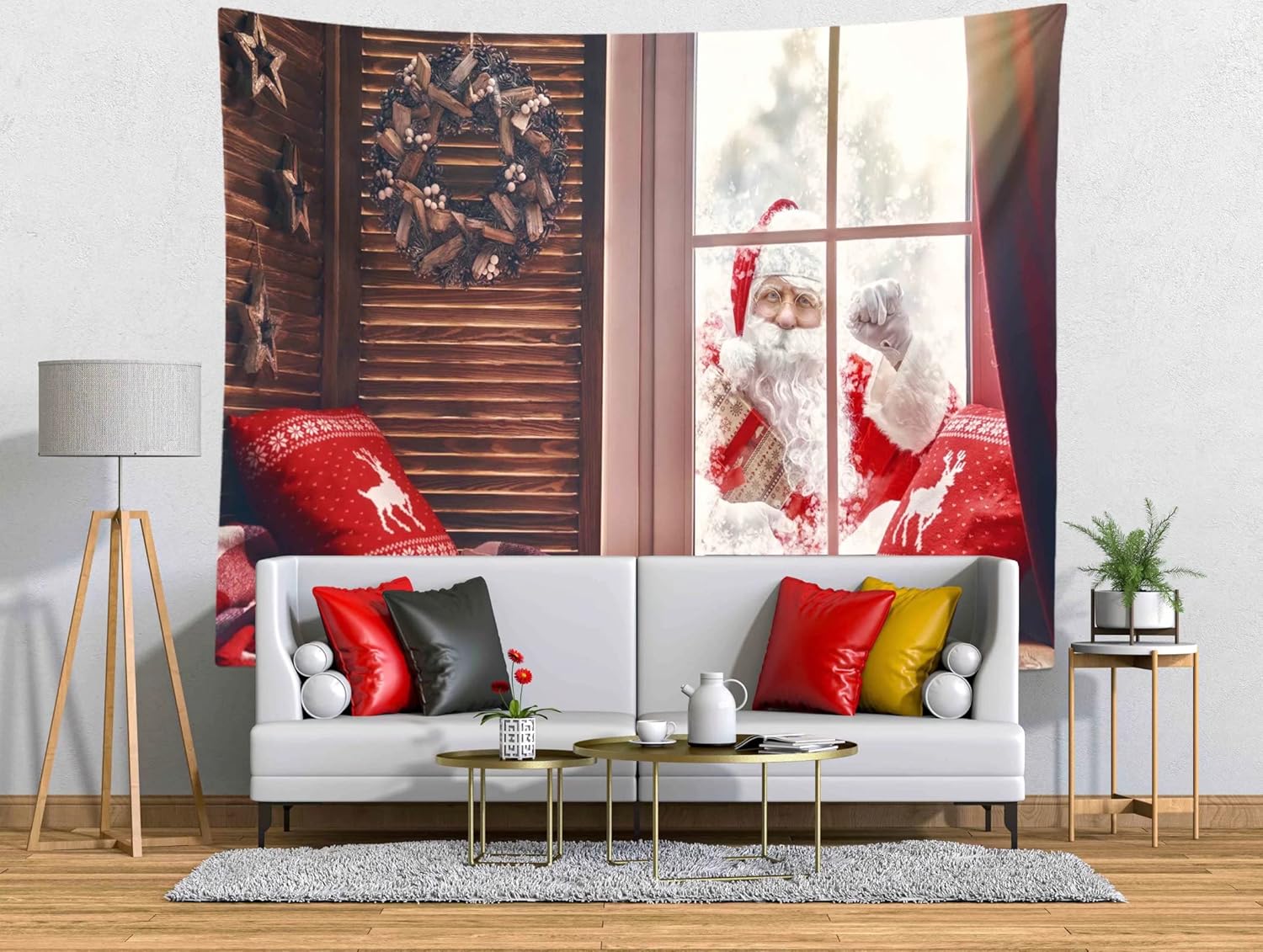 10x6.5ft Christmas Photography Backdrop Santa Claus is Knocking at Window in Winter Winter Background Holiday Poster New Year Christmas Eve Party Banner Kids Family Photo Booth Props