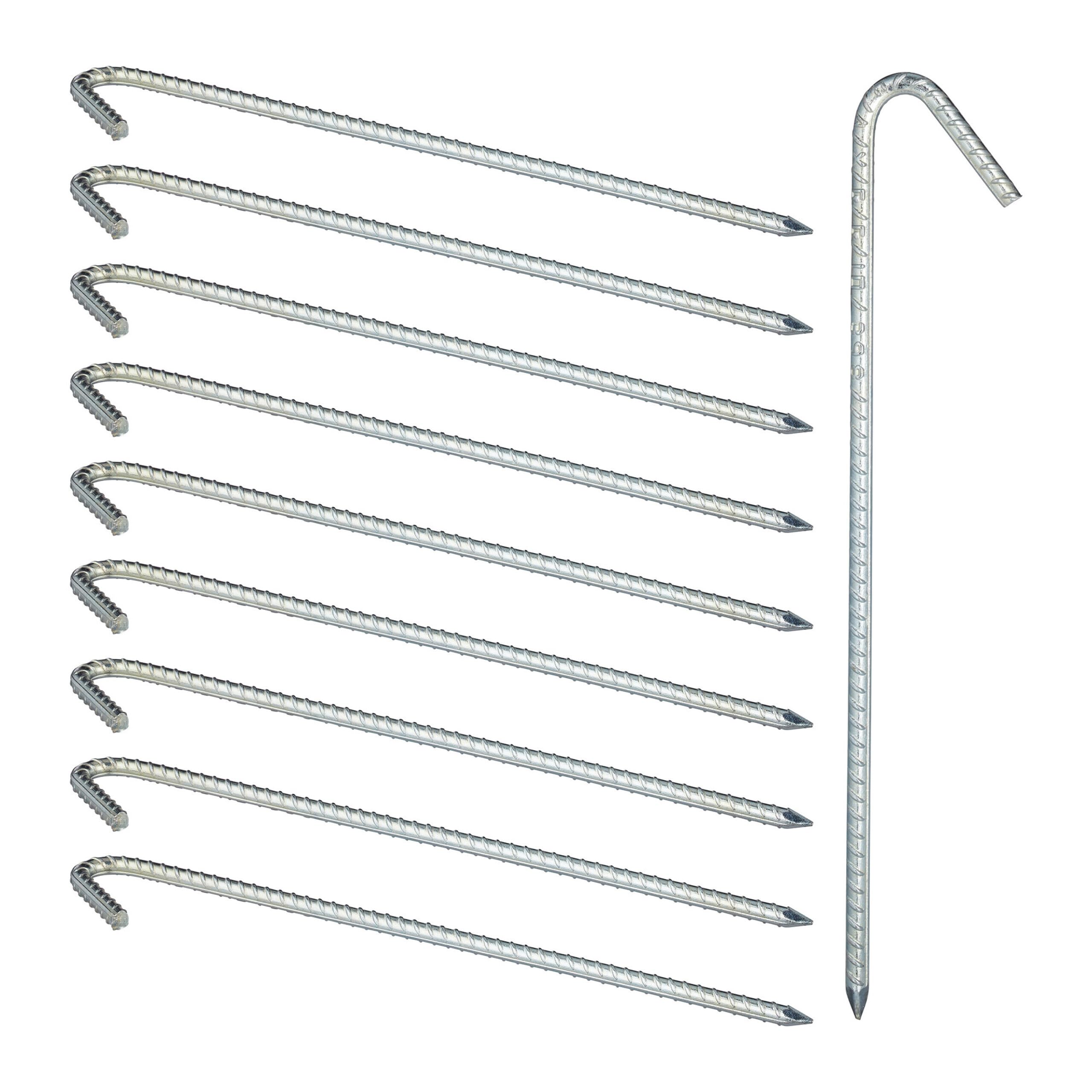 Piquets de Fixation Sol XL, Lot de 20, Sardines, Acier galvanisé, Tente, 39 cm, Acier électrozingué, argenté | Accessoire de tente, extra-long, 39 cm, acier galvanisé