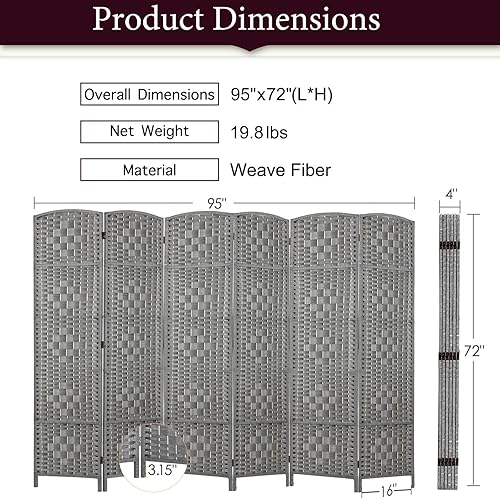 Miniatura 2 de Rose Home Fashion Divisor de ambientes de 5.6 pies de alto a 15.7 pulgadas de ancho de fibra de tejido de 6 paneles divisores de habitación y