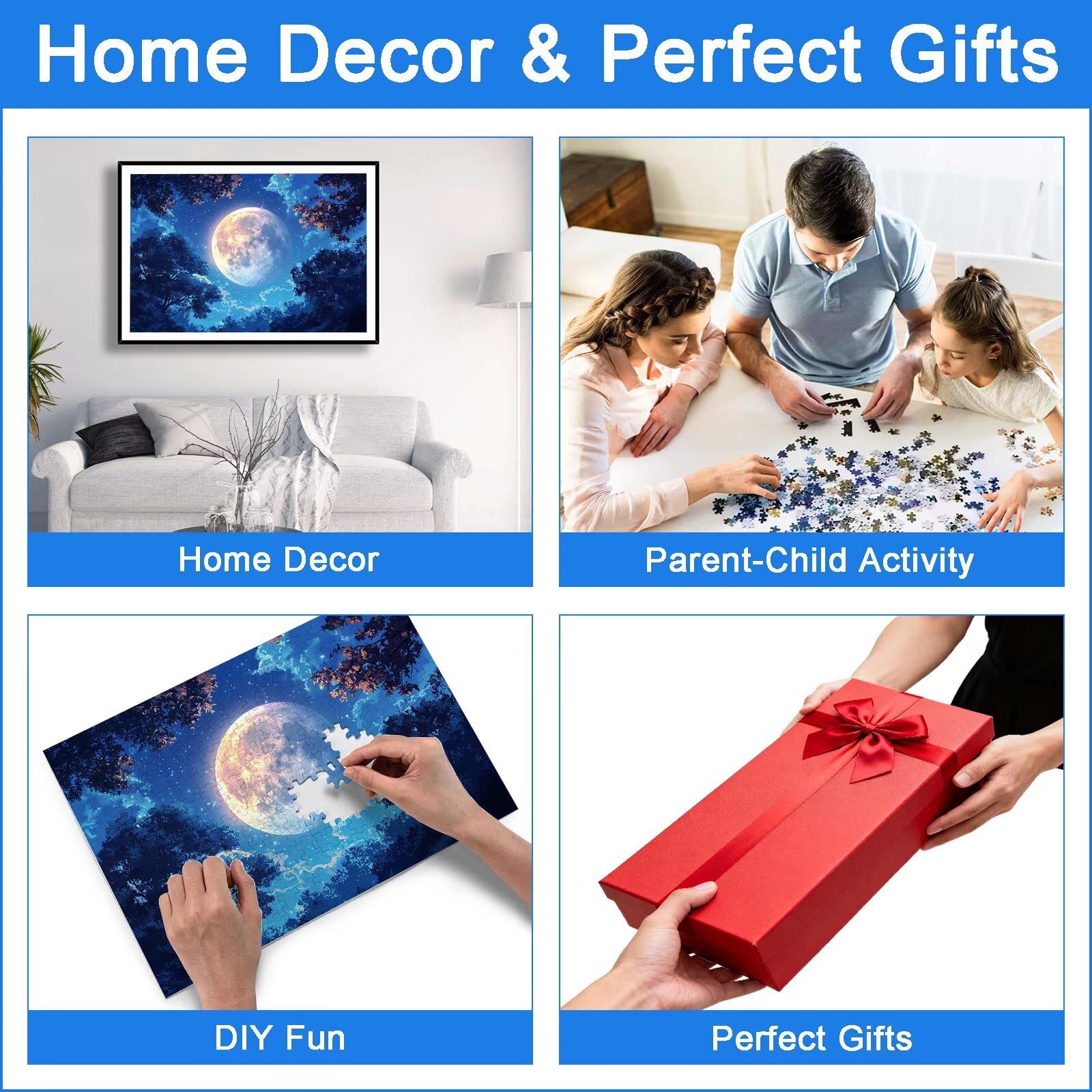 Puzzle 1500 Pezzi per Adulti Bambini, Puzzle Luna in Legno per Adulti, Puzzles Paesaggio Impegnativi, Giochi Educativo per Famiglie, Rompecapo con Scatola per Decorazioni Casa, Regalo Donna, -9150
