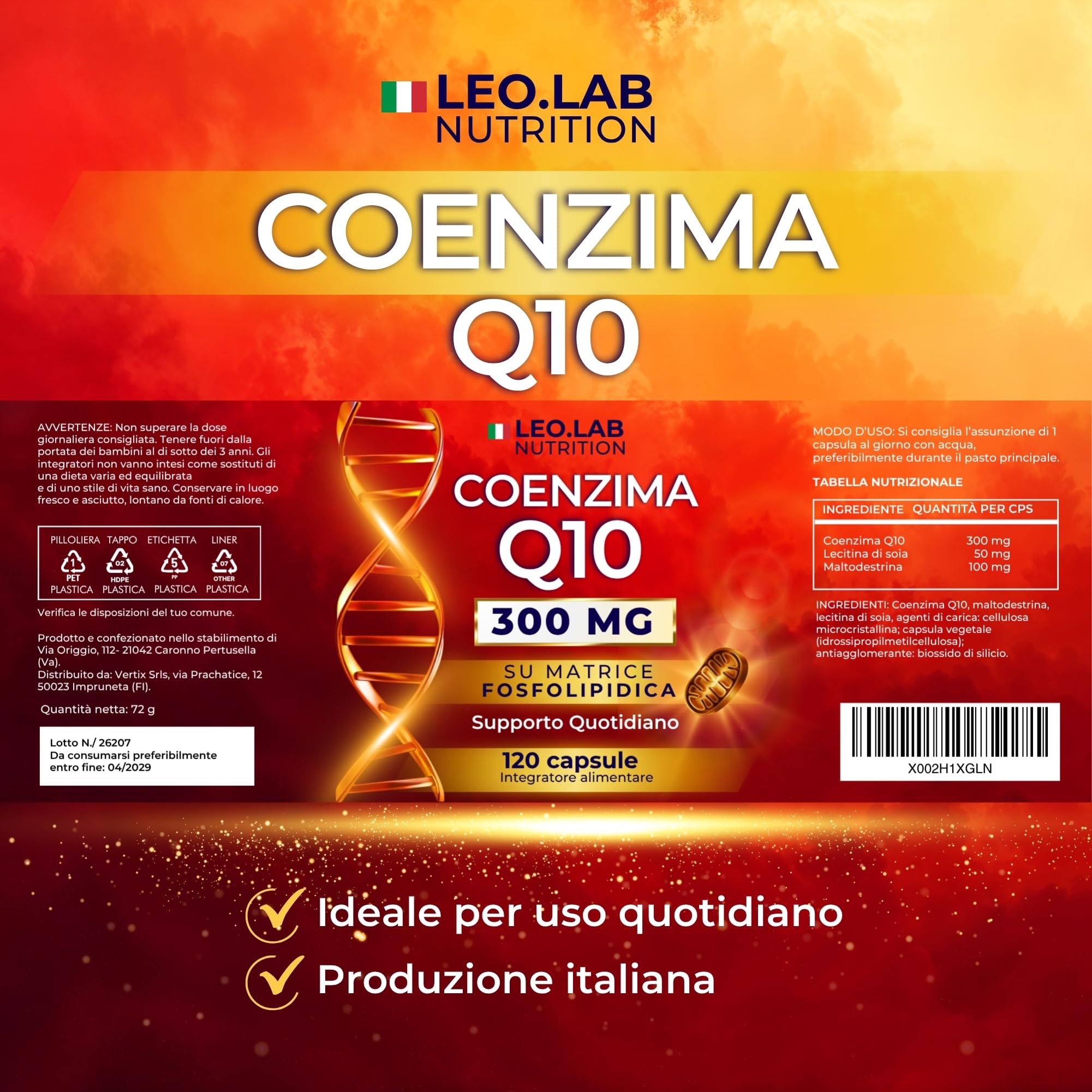 Coenzima Q10 300mg ad Alto Dosaggio 120 Capsule (4 Mesi di Scorta) - Integratore Q10 Made in Italy