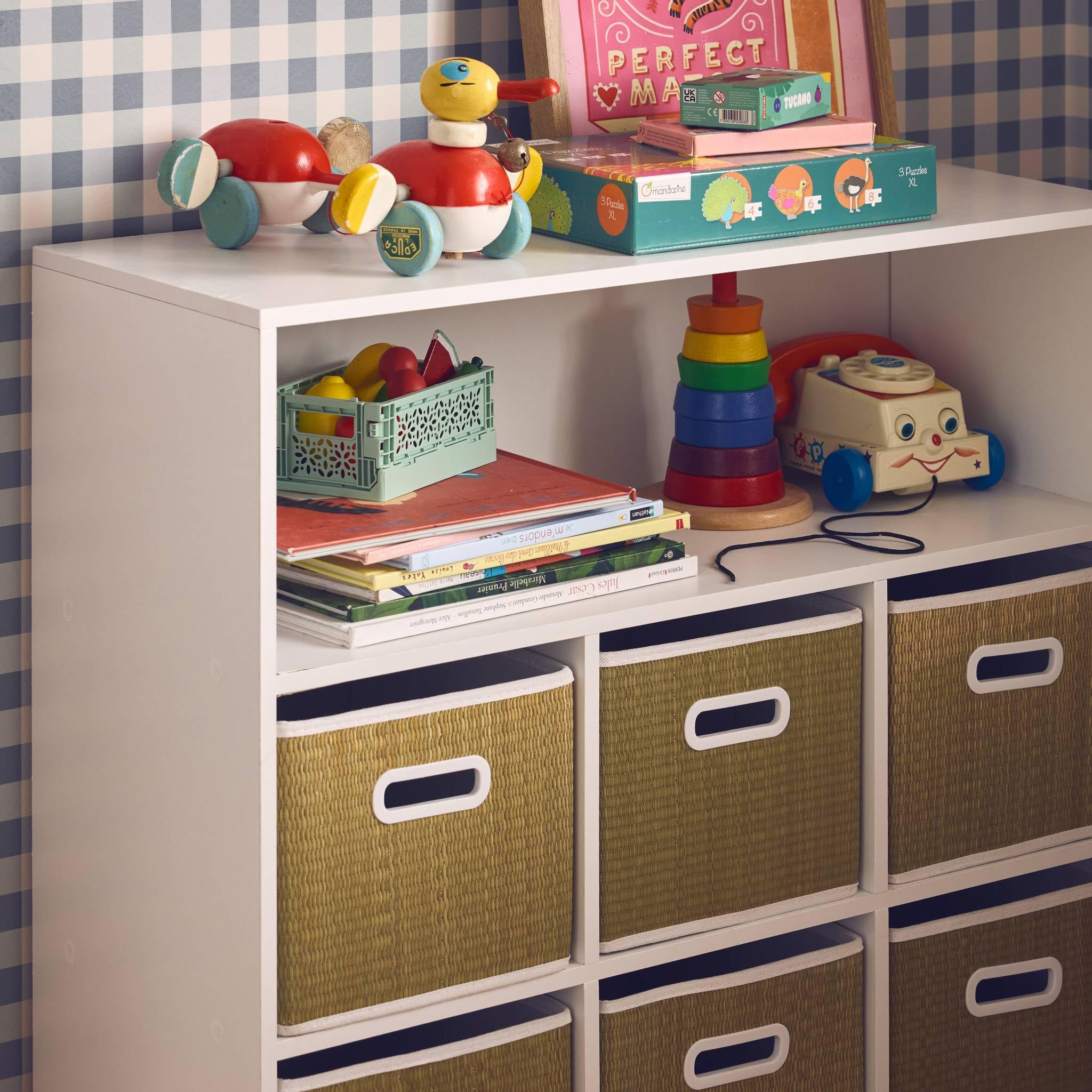 sweeek - Meuble de Rangement pour Enfant avec 7 Compartiments et 6 paniers en Fibre végétale