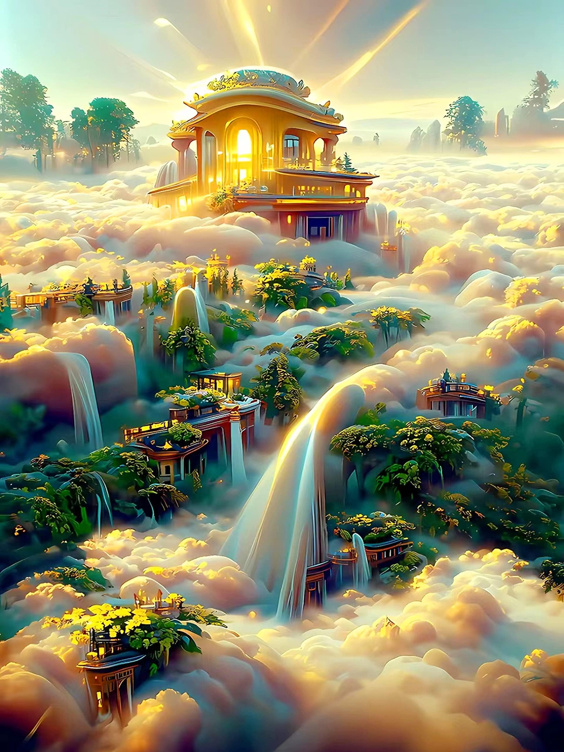 Azonee Diamond Painting Kit, 5D Diamond Painting for Beginners, 12 x 16 Inch DIY Diamond Cross Embroidery Kits, Adults Art Diamond Painting Set for Home, Wall and Entrance Decorations (Sky Castle)