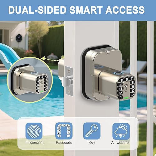 Miniatura 2 de IU53 - Cerradura de puerta con teclado y huella digital de doble cara, para todo tipo de clima, entrada biométrica totalmente impermeable con