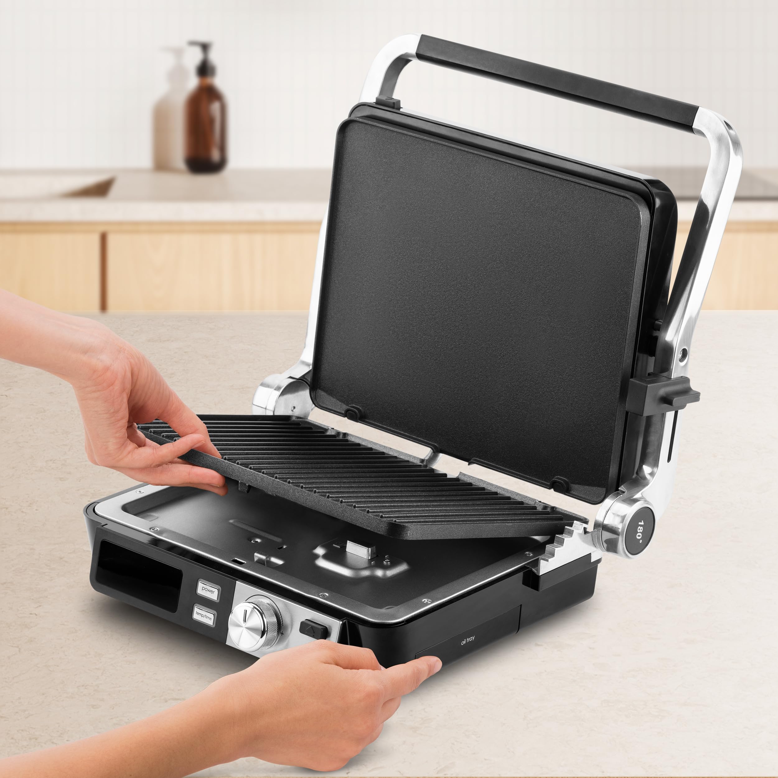 Ufesa PR K2 grill elektryczny, Panini Press Grill, 2000 W, płyty nieprzywierające 29 x 23 cm, wyświetlacz LCD, otwarcie od 105° do 180°, uchwyt zimny dotyk, sterowanie cyfrowe do 230 stopni, podajnik