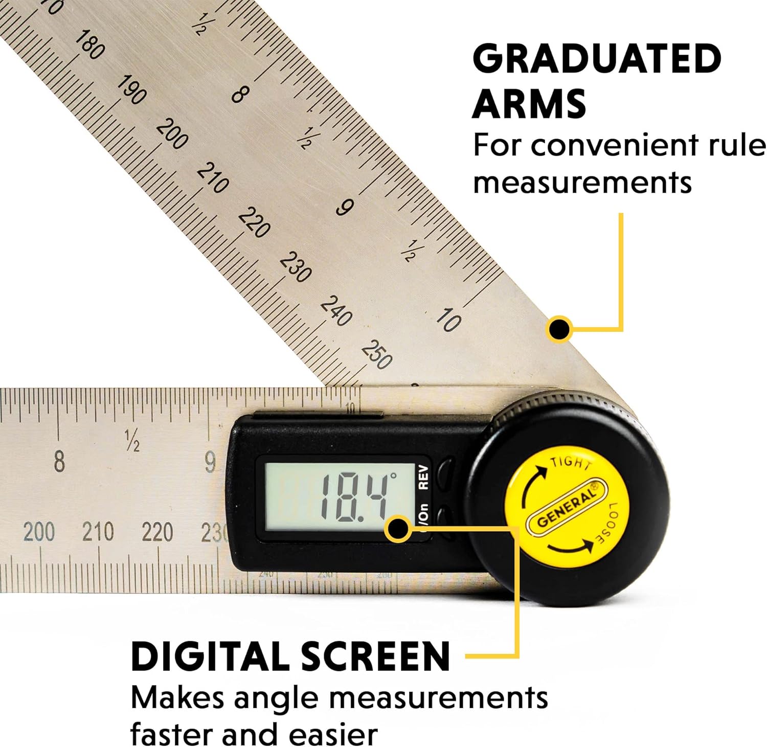 General Tools Digital Angle Finder Ruler #823 - 10" H - Stainless Steel Measurement Tool