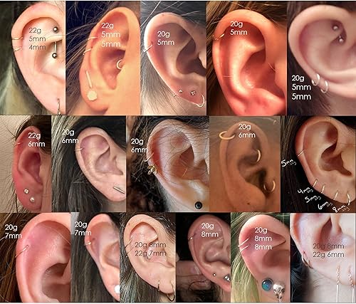 Miniatura 9 de Arracadas pequeñas y finas de mujer, cartílago, hélice, tragus, conch, nariz, 0.770.80.70 oz, chapado en oro, 14 quilatesplata de leyoro rosa, 1364