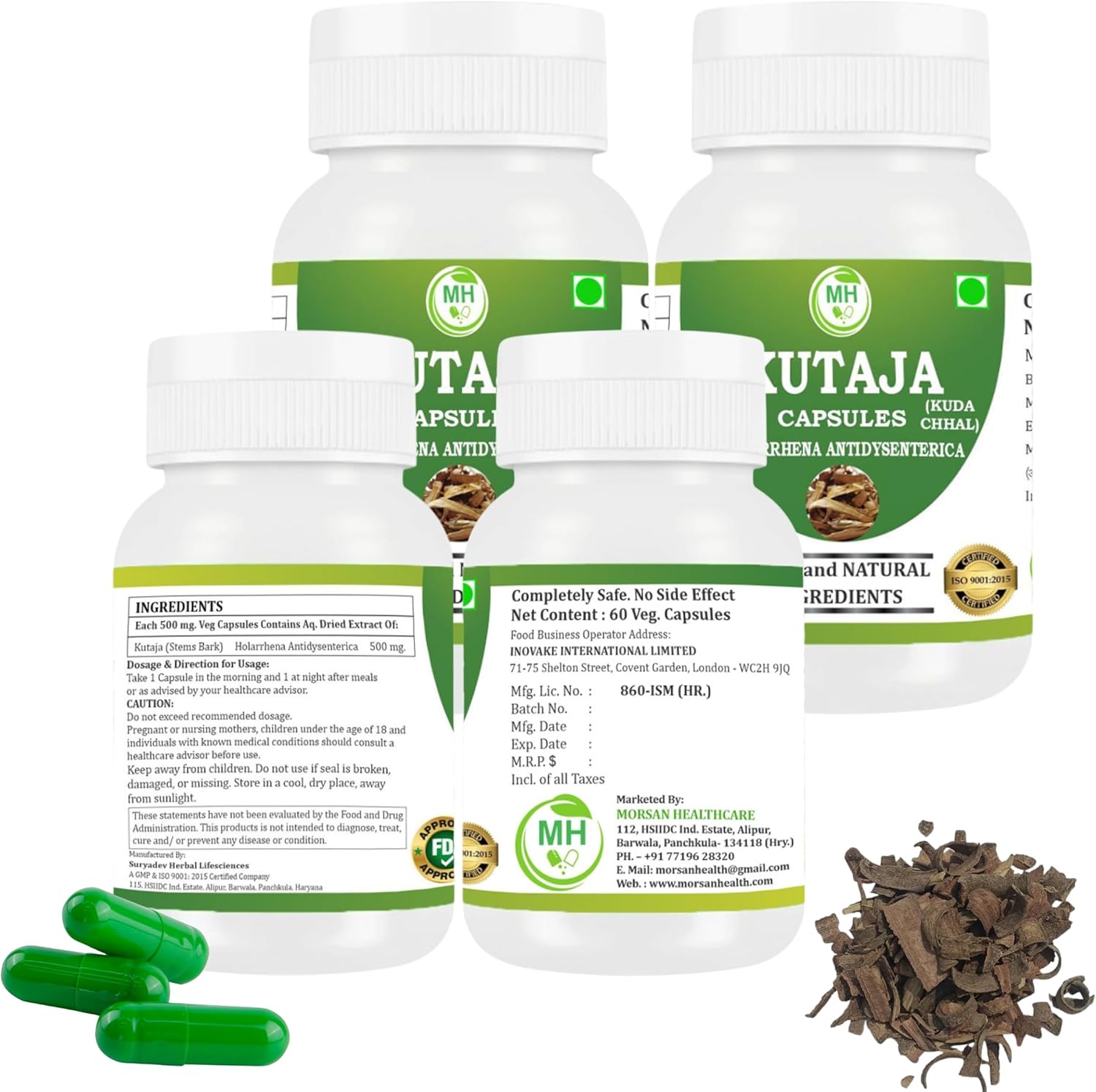 Kutaja Capsules 500 mg – 240 Veg Capsules | Holarrhena Antidysenterica for Men & Women | Herbal Supplement | Vegan & Gluten-Free| Pack of 4