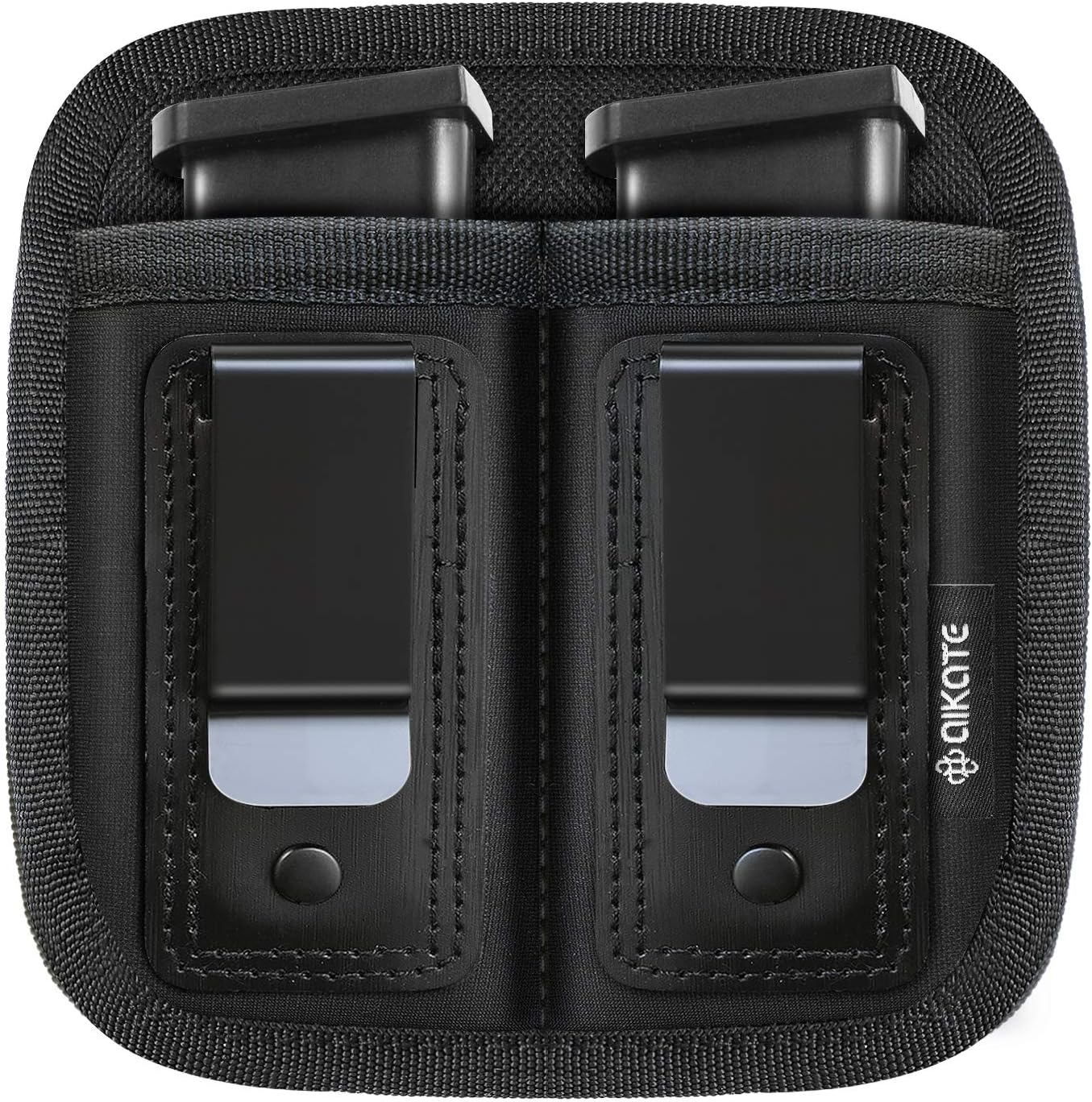 Universal Double Magazine Pouch for 9mm .40 .45 .380 .357, IWB Mag Holster Concealed Cary for Double Stack, Mag Holder for Glock 19 43 17 1911 S&W M&P, Fits Any 7 10 15 Round Clip for All Pistols Ammo