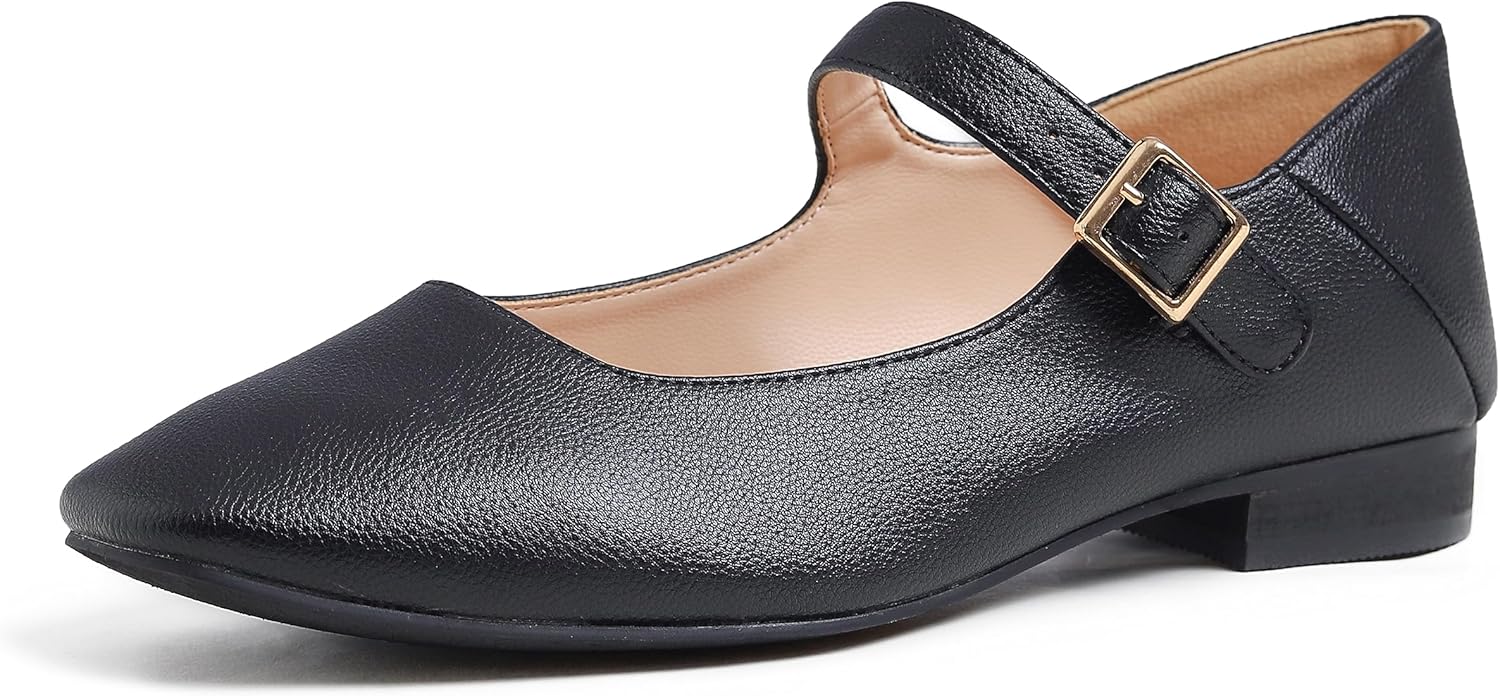 Sq Maryjane Black Vegan Litchi Stack Heel