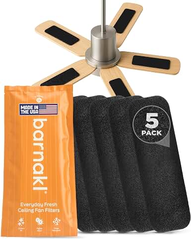 Ceiling Fan Air Purifier Pads, Carbon Filters for Blades, 5 Count | Activated Coconut Shell Carbon, Traps Dust, Odors & Allergens, Easy-Stick Universal Fit, Odorless & Unscented