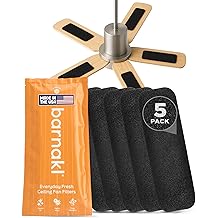 Barnakl Ceiling Fan Air Purifier Pads, Activated Coconut Shell Carbon Fan Filters Trap Dust, Odors &amp; Allergens, Easy-Stick Universal Fit for Ceiling Fan Blades, Odorless &amp; Unscented - (5 Count)