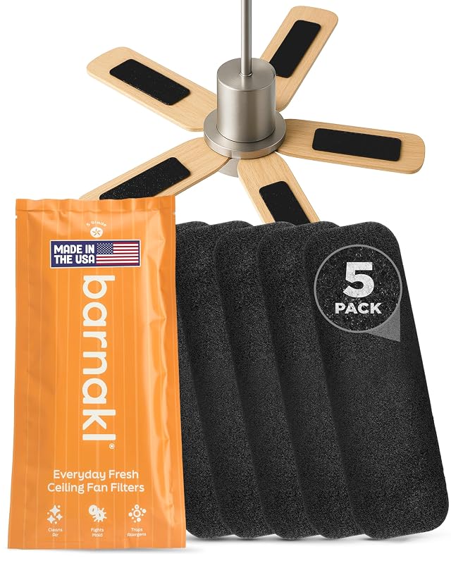 Barnakl Ceiling Fan Air Purifier Pads Activated Coconut Shell Carbon Fan Filters Trap Dust Odors Allergens Easy-Stick Universal
