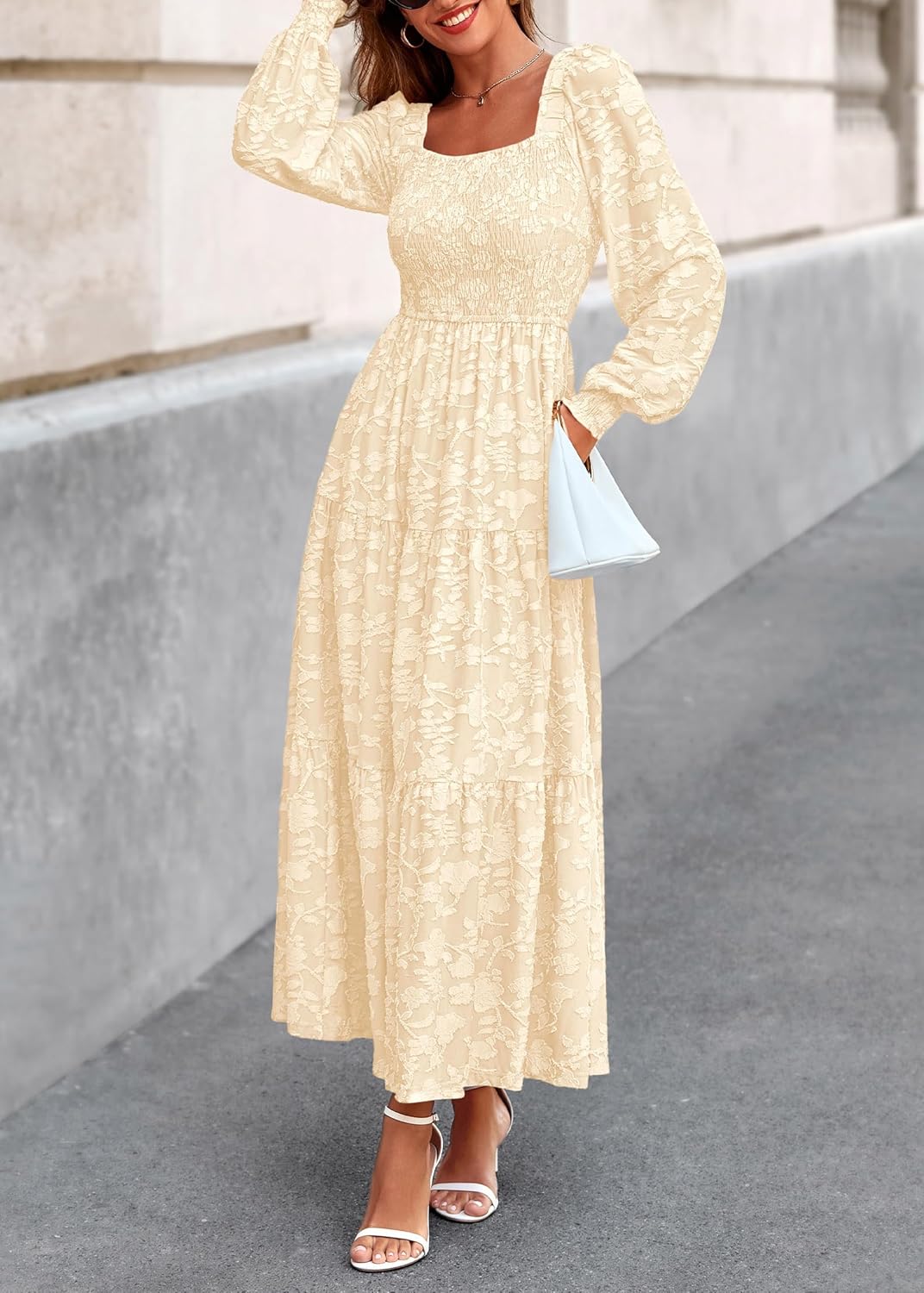 KIRUNDO Wedding Guest Dresses for Women Spring 2026 Long Sleeve Smocked Floral Flowy A Line Boho Maxi Dress Fashion Clothing - Image 6