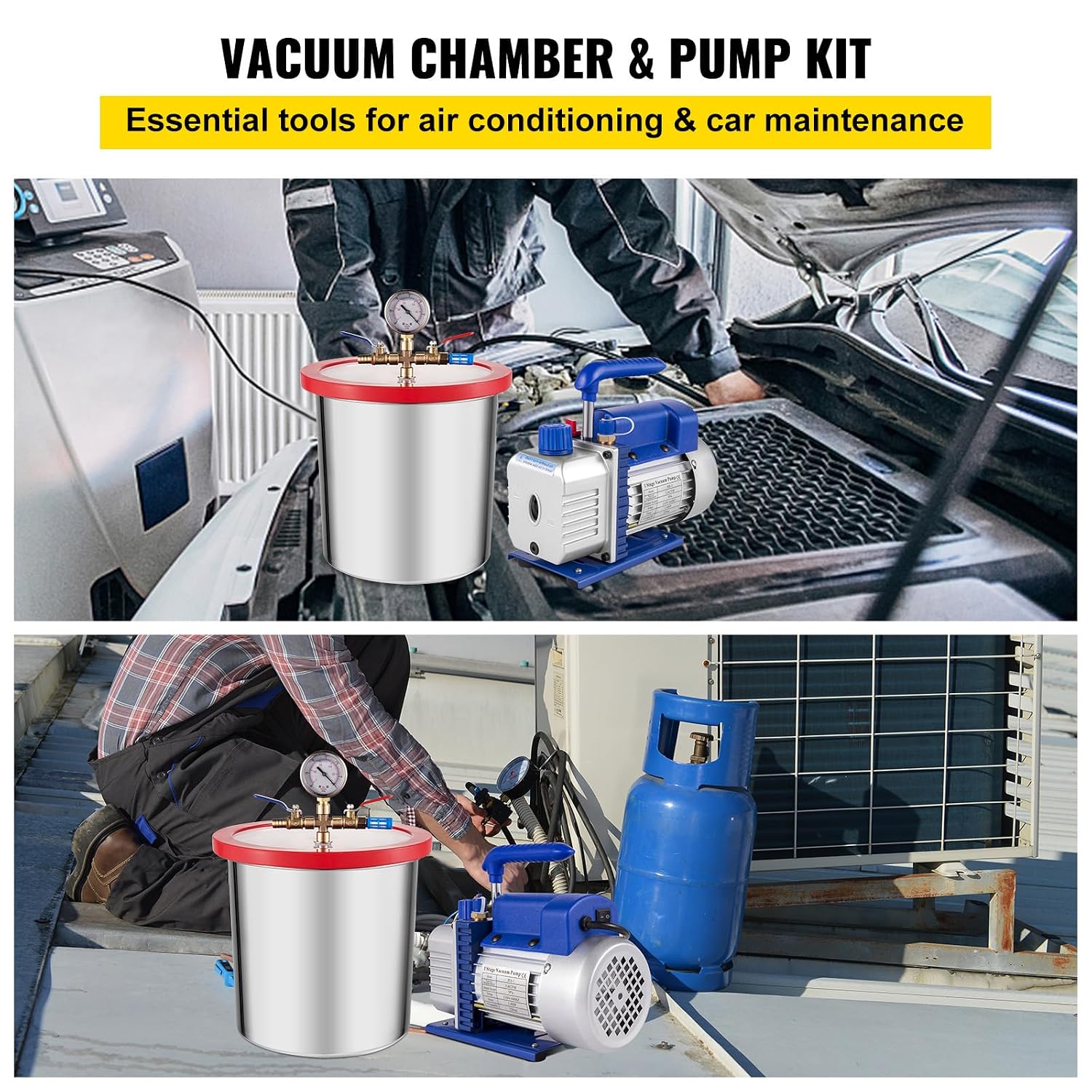 Happybuy 3 Gallon Vacuum Chamber Kit, Stainless Steel Degassing Chamber 12L with 3.6 CFM 1 Stage Vacuum Pump for HVAC and Degassing Applications