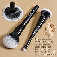 Vista 4 de Corrector de base de doble extremo, brocha de maquillaje con pelusa impecable, cepillo de cara grande, paquete de 2 piezas, ideal para líquidos