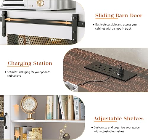 Miniatura 5 de Xilingol Soporte de TV de granja para televisores de más de 65 pulgadas, soporte de TV alto con tomas de corriente, centro de entretenimiento alto