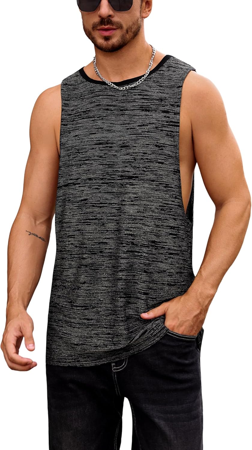 Men's Fashion Sleeveless Glitter Vest Tank Top Party Nightclub Top Running Workout Muscle Gym Shirt Vest
