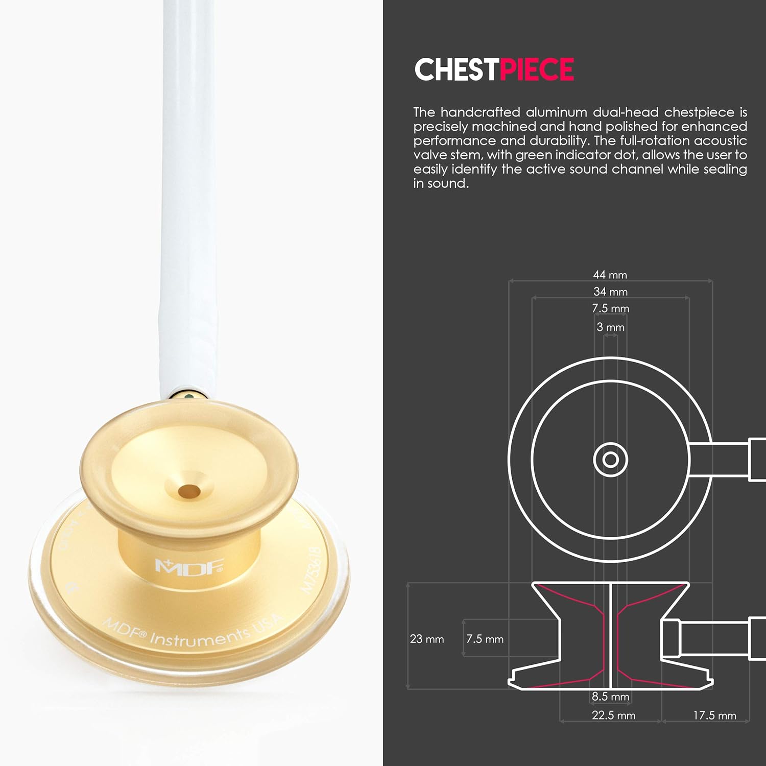 MDF Instruments Acoustica Lightweight Stethoscope for Doctors, Nurses, Students, Gold/White Tube + MDF LUMiNiX Illuminator Medical Professional Diagnostic Penlight