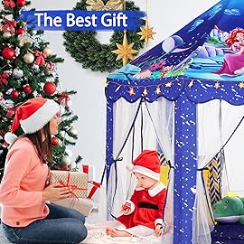 Monobeach Mermaid Princess Tent Girls Blue Large Playhouse Kids Castle Play Tent with Star Lights Gift Toy for Children Indoor and Outdoor Games