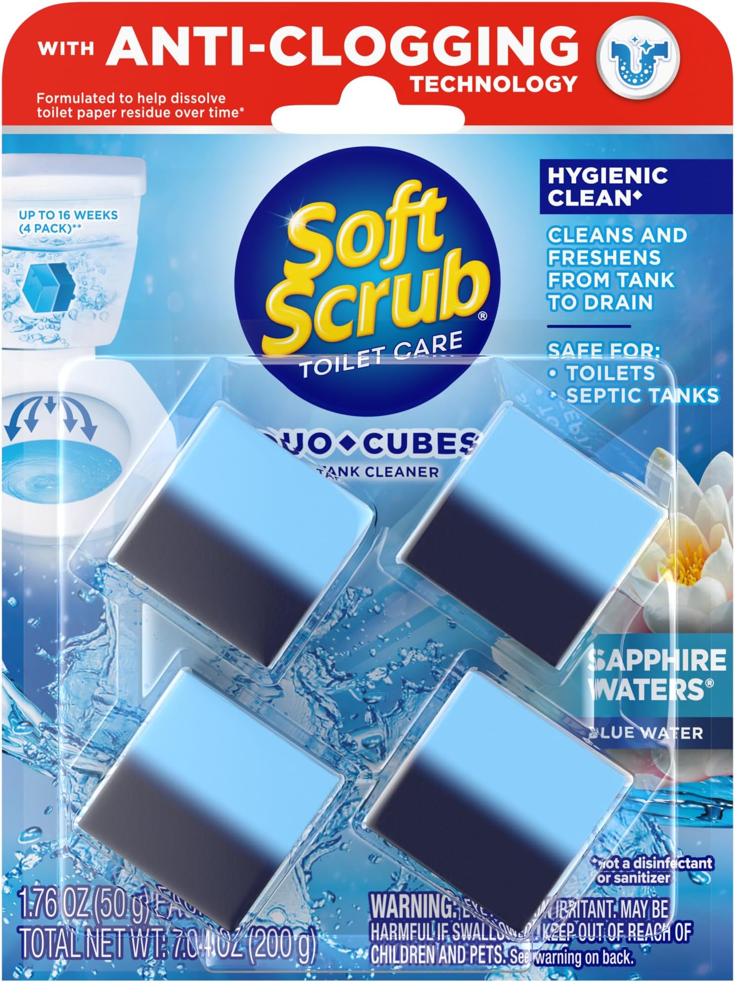 Soft Scrub In-Tank Toilet Cleaner Duo-Cubes, Sapphire Waters, 4 Count
