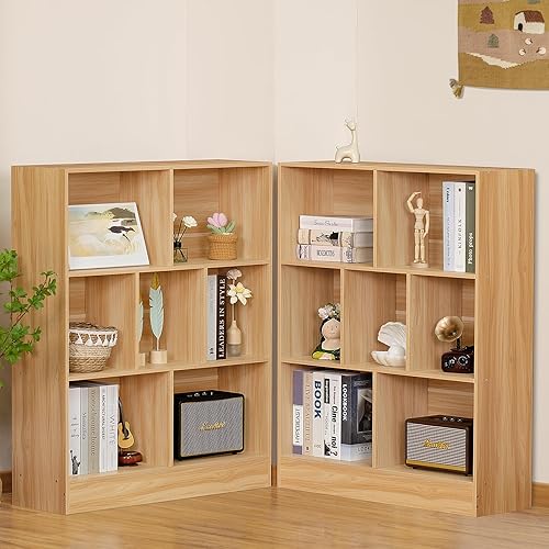 Miniatura 92 de LEYAOYAO Estantería de 10 cubos, estantería ancha moderna de 3 niveles con patas, estantería de madera de mediados de siglo, estuche grande rosa,