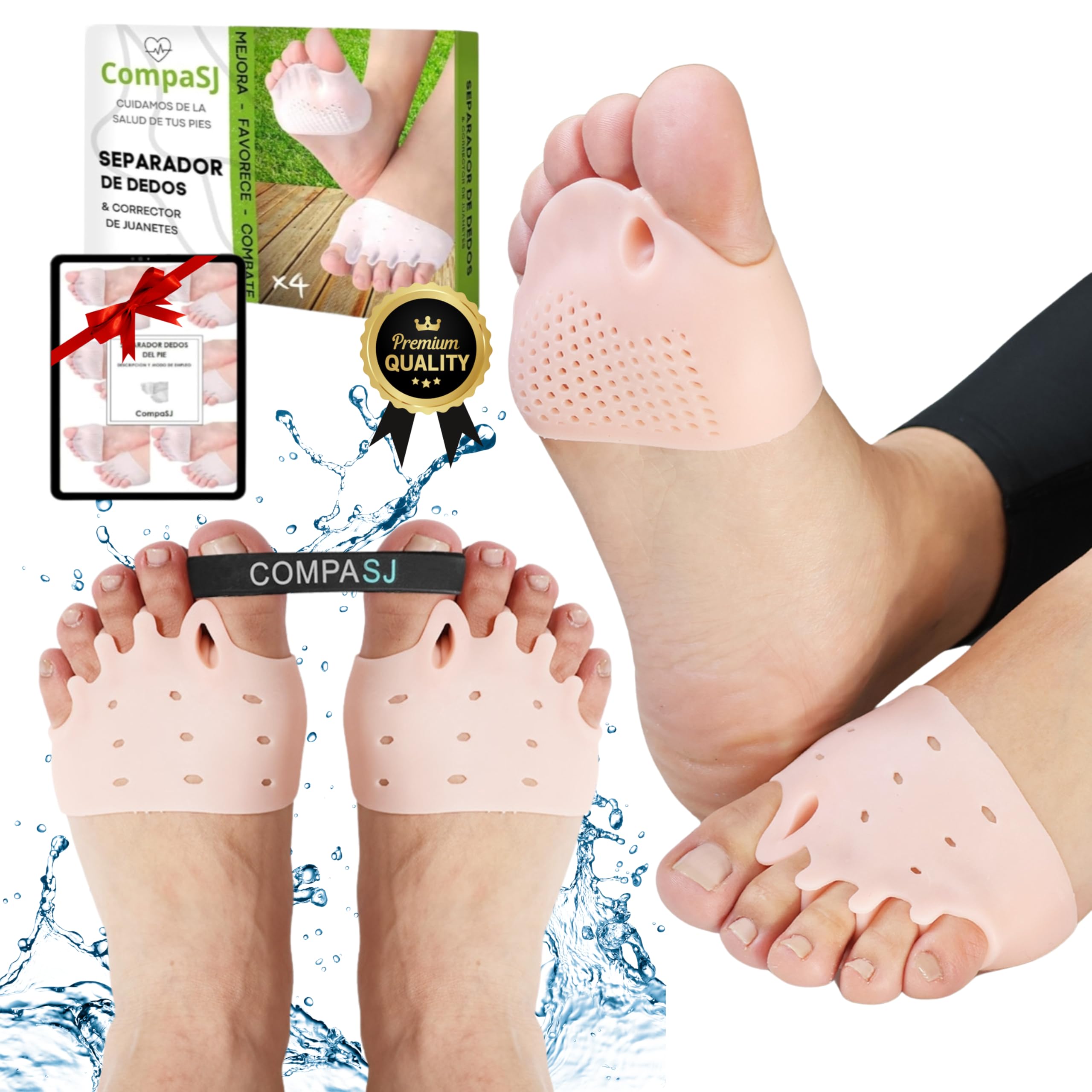 2 Pares - Separadores de Dedos de Los Pies + Banda Anti-juanetes - Corrector de Juanetes 0% BPA - Separador Silicona para dedos torcidos - Corrector de Dedos de Pies Hallux Valgus - Ballet - Yoga.
