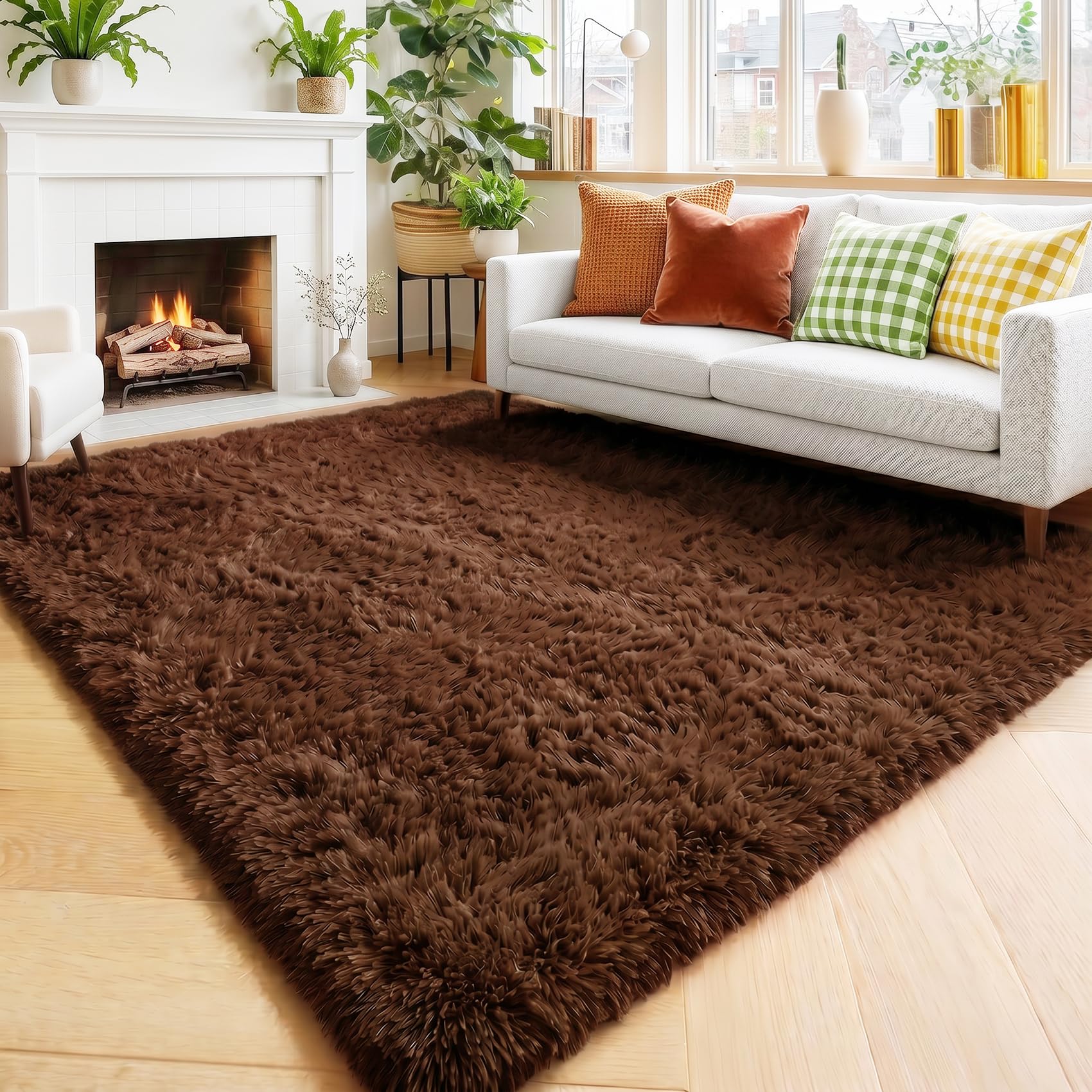 Amdrebio Chocolate Brown Furry Area Rug 5x7 for Living Room Bedroom Dorm