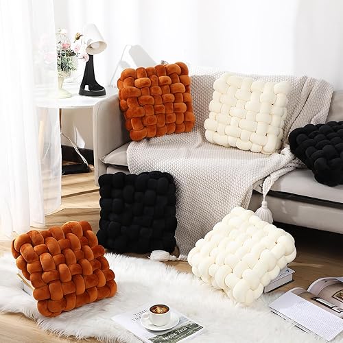 Miniatura 5 de Wenqik 2 almohadas de nudo suaves, para decoración del hogar, cojines cuadrados de felpa anudados para la oficina, para sala de estar, dormitorio,