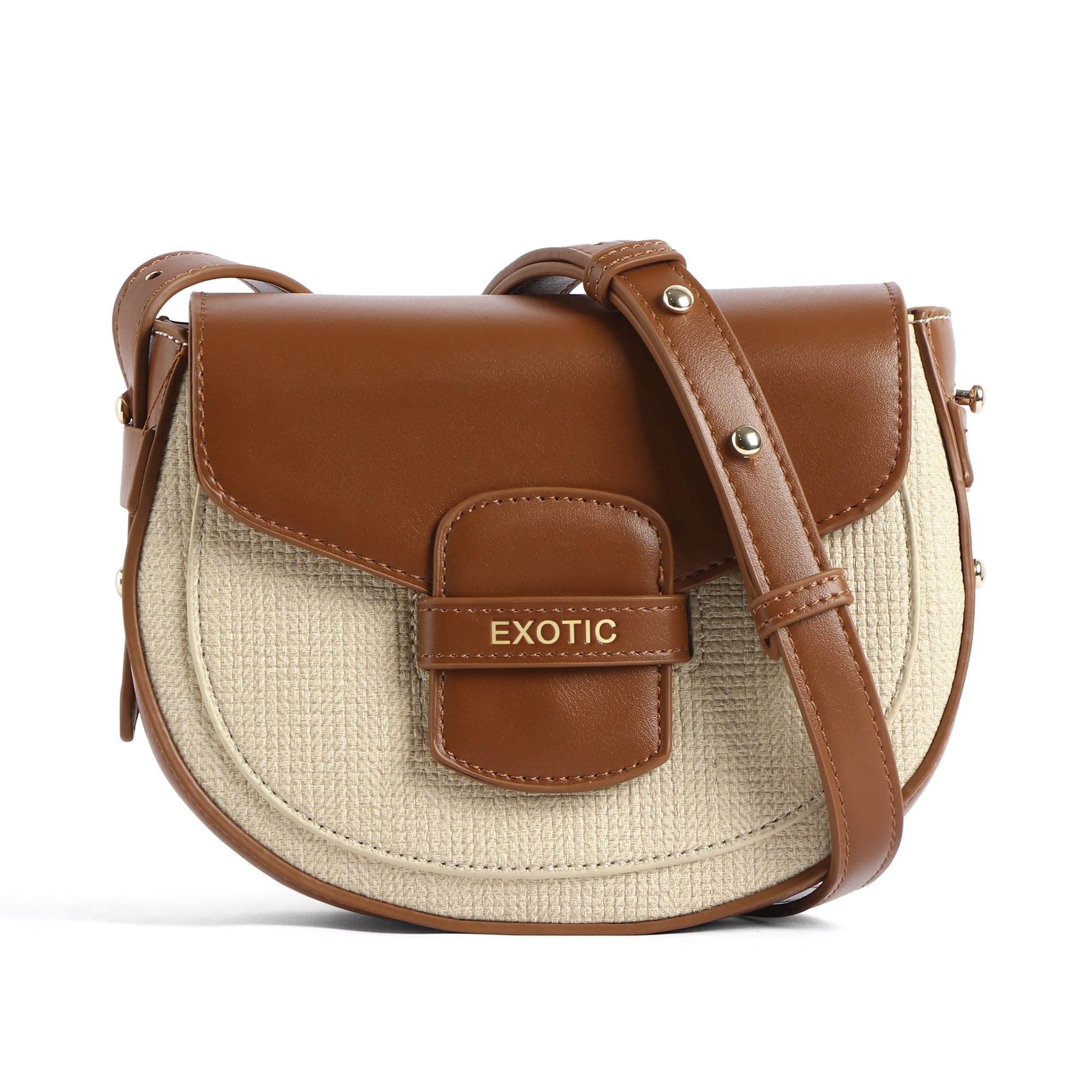 exotic Elara Saddle Sling Bag for Women | Textured Fabric & Vegan Leather | Twist Clasp Lock Closure | Adjustable Crossbody Strap | Compact Everyday Shoulder Bag-picture-32