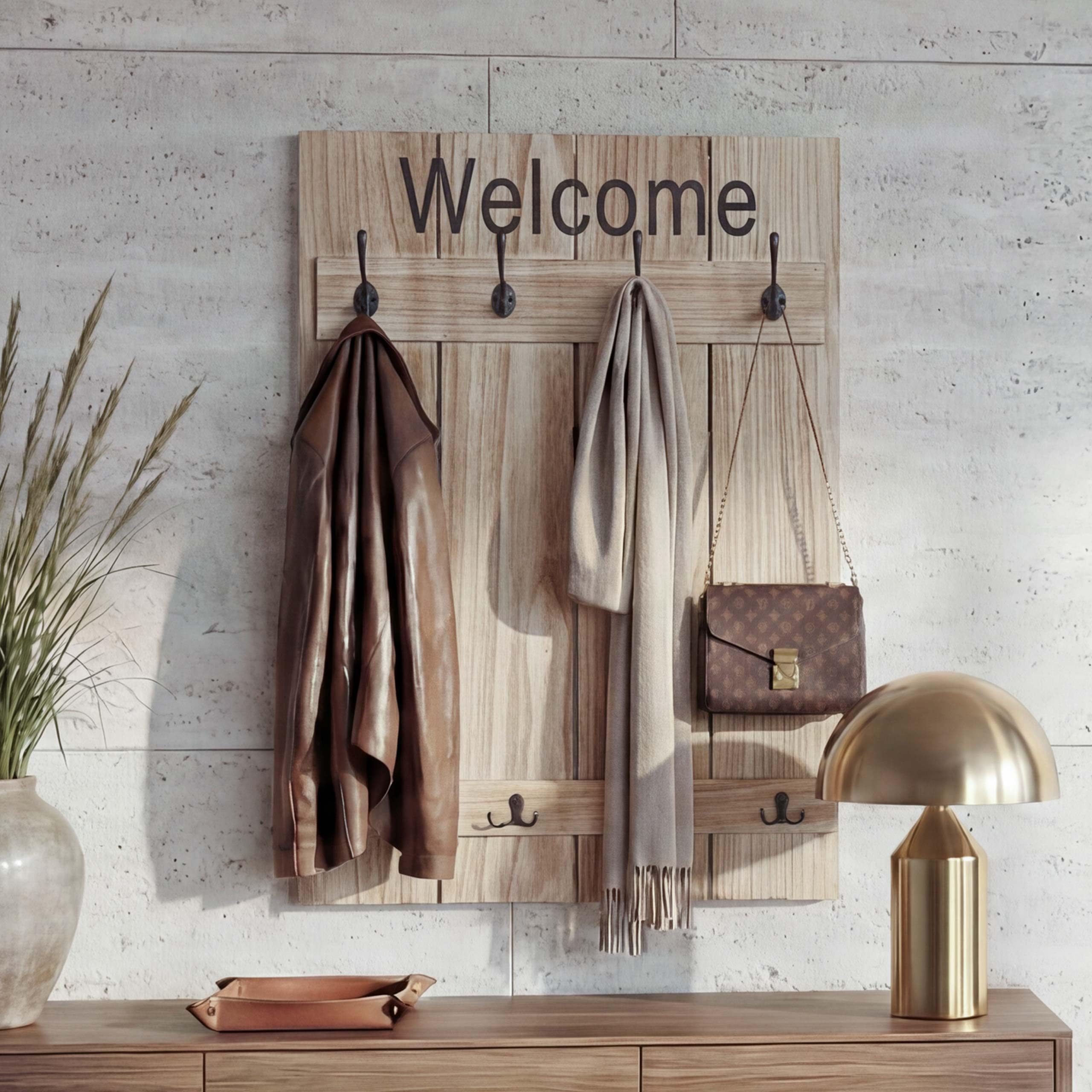 Mendler HWC-C89AM Welcome - Perchero Colgador de Pared (91 x 60 cm), color marrón | Perchero de pared estilo shabby vintage