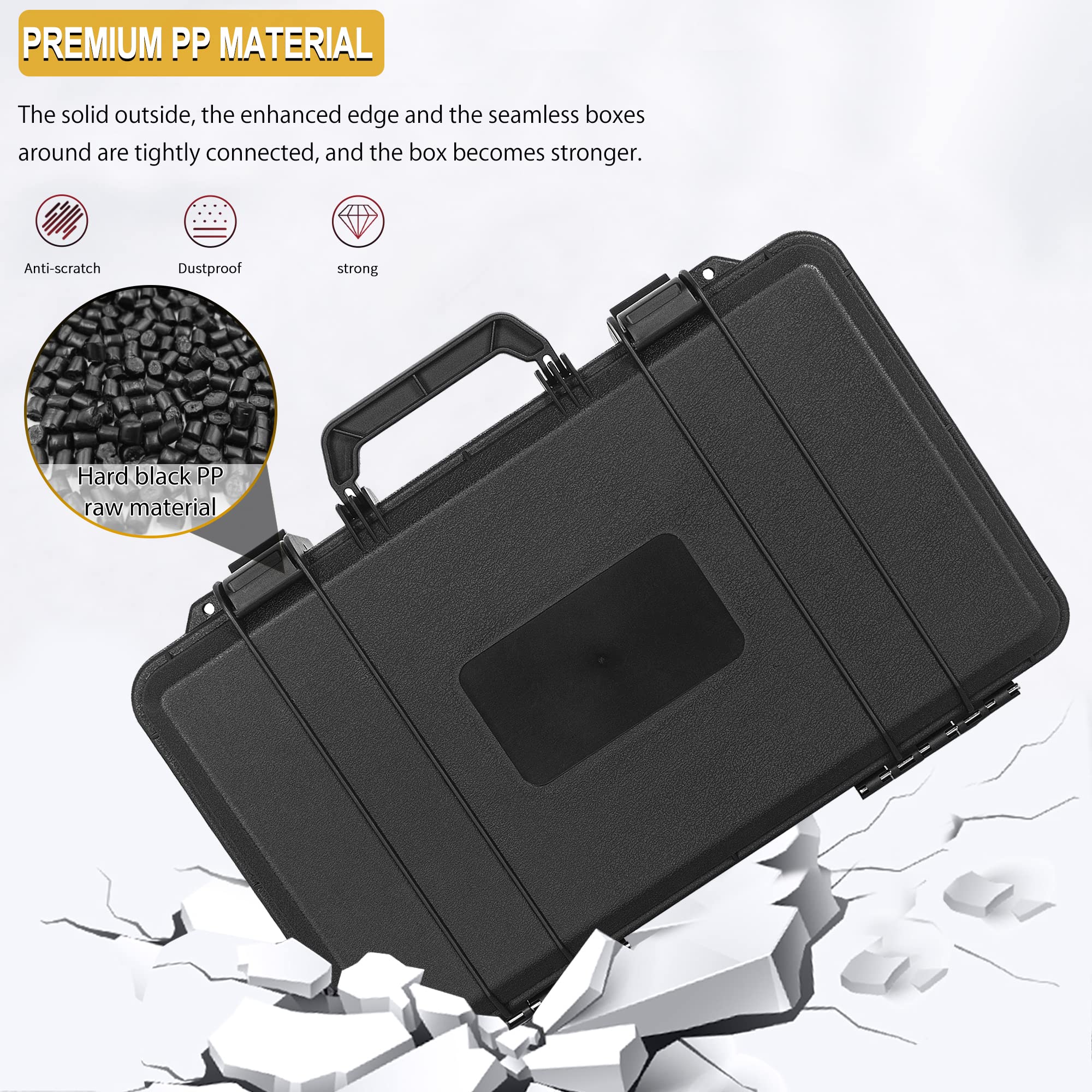 TORIBIO Funda rígida para micrófono, Drones, cámara, Equipos, Estuche de Almacenamiento portátil, Caja Dura de Espuma precortada, Caja de Seguridad anticaídas para Viajes de Mano, 17 x 10 x 3.7