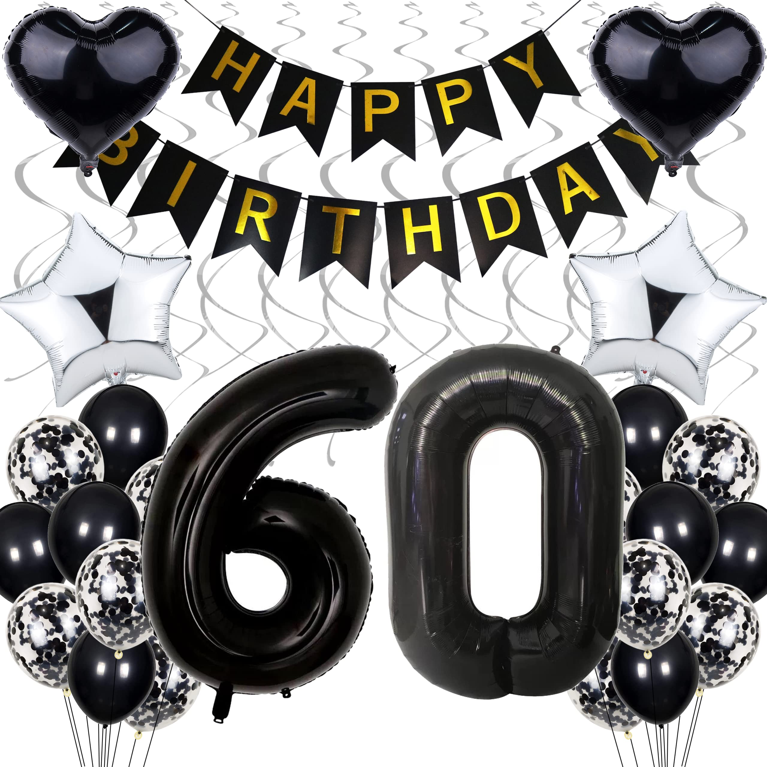 Black & White 60th Birthday Decoration - Silver & Black Party Decoration for Women & Men