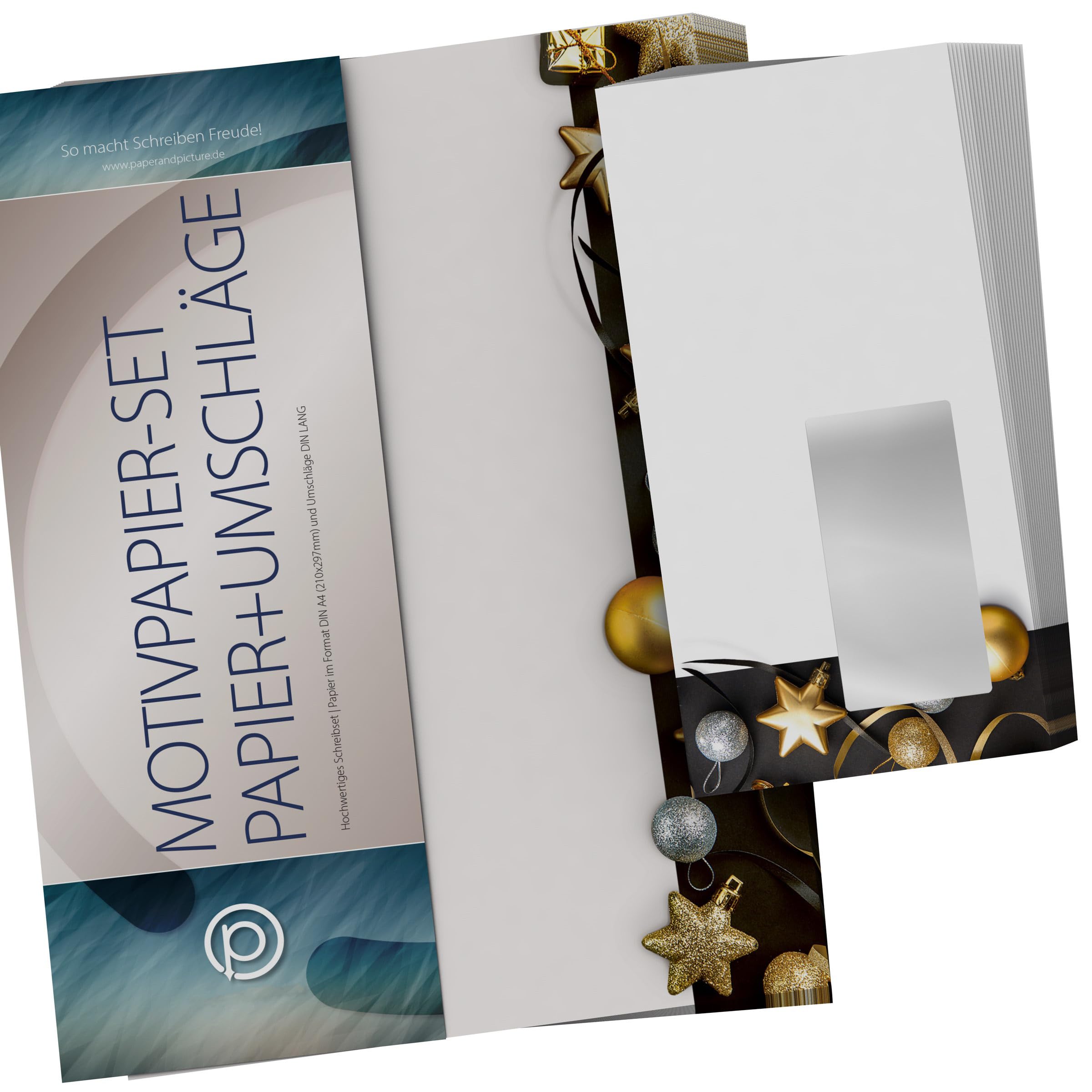 Weihnachtsbriefpapier-Set 100 Blatt A4 + 100 Kuverts mit Fenster