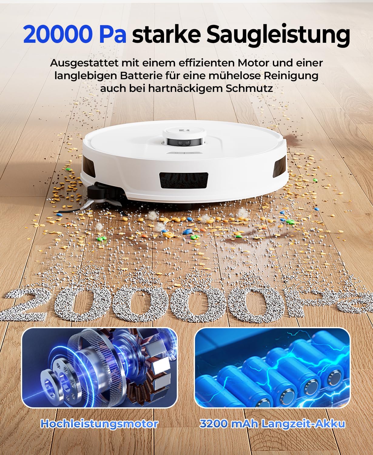 R11 Saugroboter mit Wischfunktion mit Kartenmapping, 20000Pa, Selbstentleerungsstation 120 Tage, Autoladender Staubsauger Roboter für Teppiche/Böden/Tierhaare