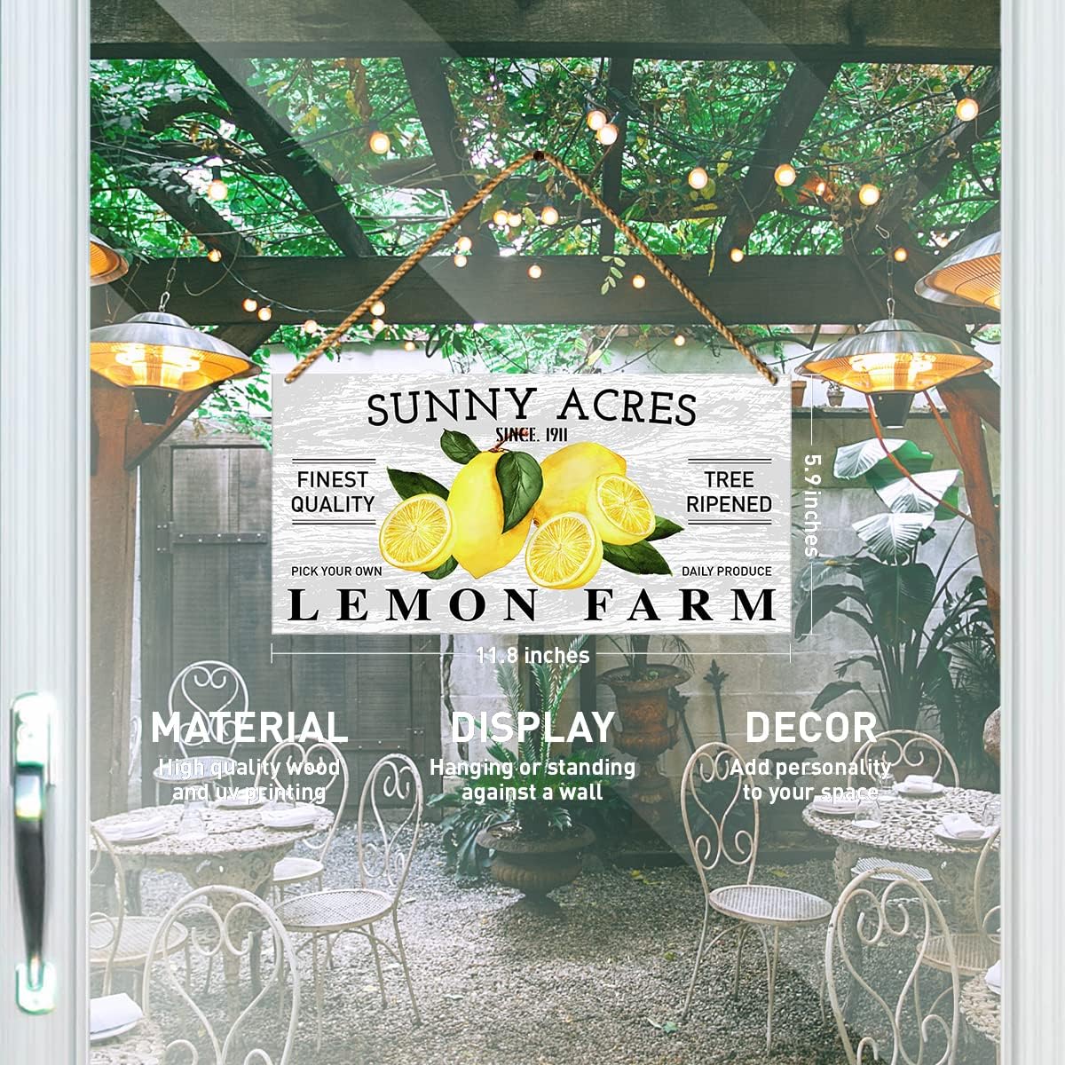 Farmhouse Kitchen Sign Decor, Lemon Farm Pick Your Own, Farmhouse Summer Welcome Sign for Home Porch Decor Kitchen Dining Room Wall Art Rustic Summer Decoration for Home Office Bedroom Outdoor image 2