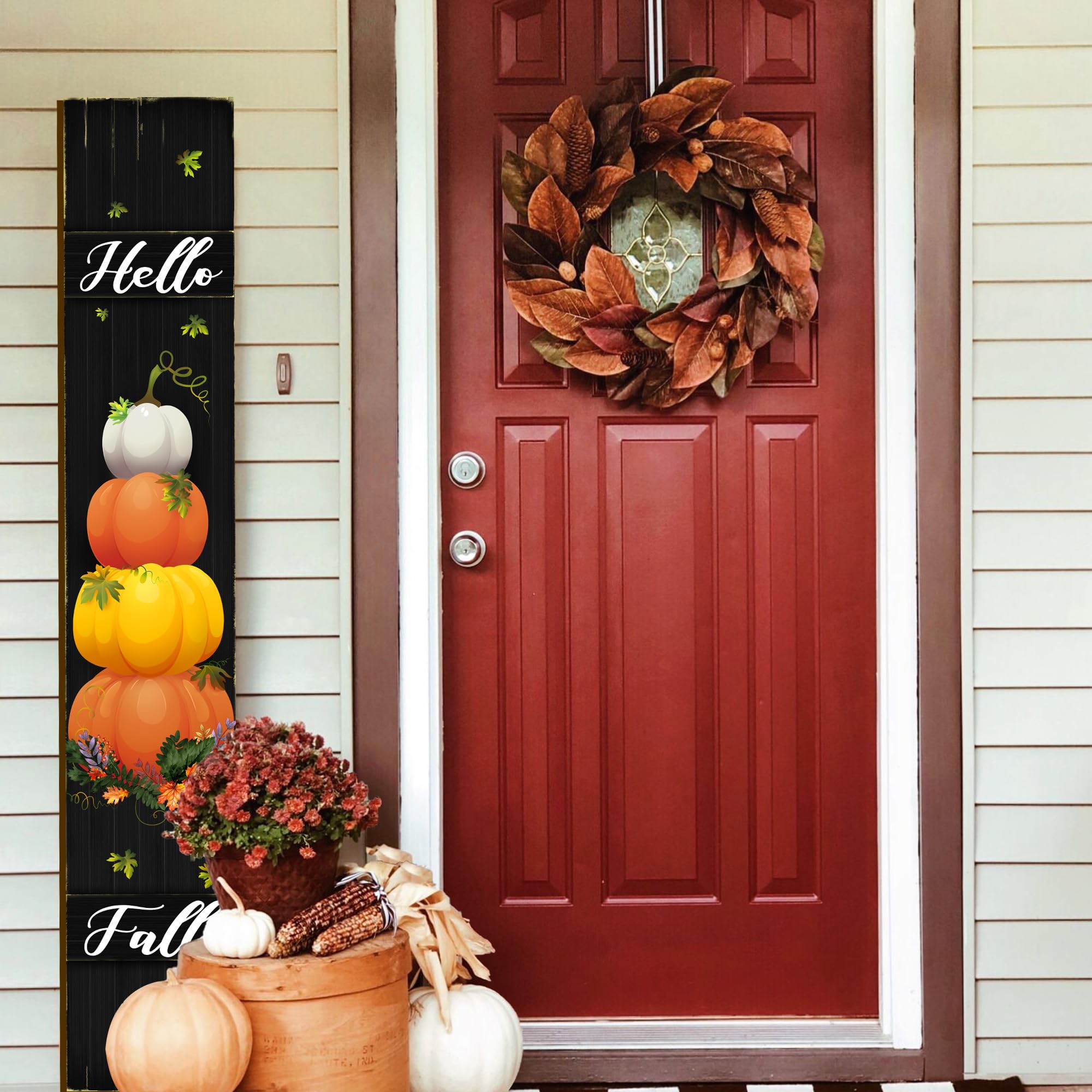 "Happy Fall" Herbst-Schild Aus Holz – Kürbis-Deko Zum Aufhängen Für Garten, Veranda & Haus (120x20 Cm) – Saisonale Willkommens-Dekoration