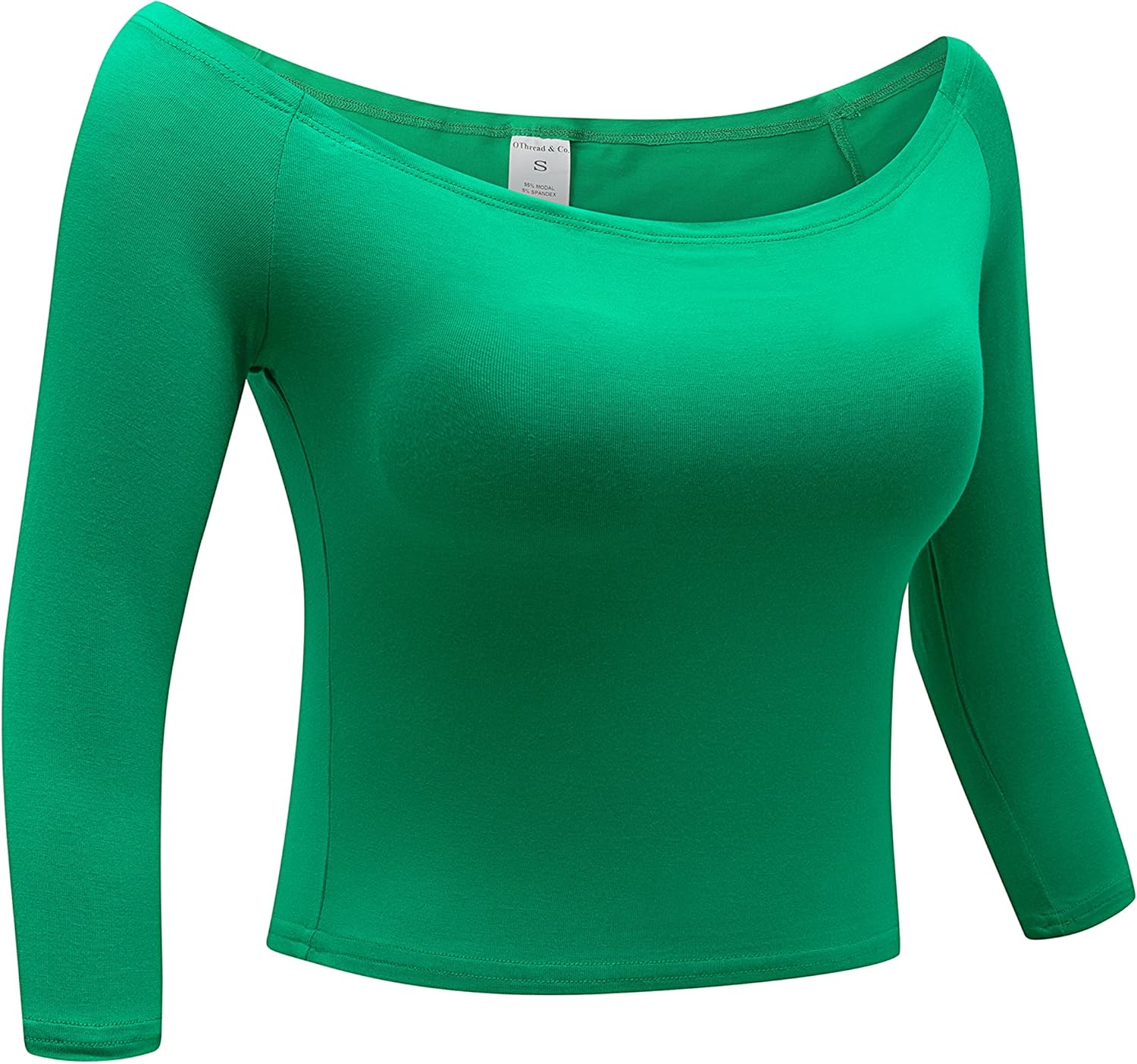 OThread & Co. Women's Off Shoulder 3/4 Sleeve Crop Top Comfy Basic Stretch Layer Shirt - Image 3