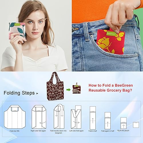 Vista 111 de BeeGreen - Juego de 6 bolsas reutilizables grandes con diseño geométrico para mujer - Plegables, lavables a máquina, fabricadas en poliéster