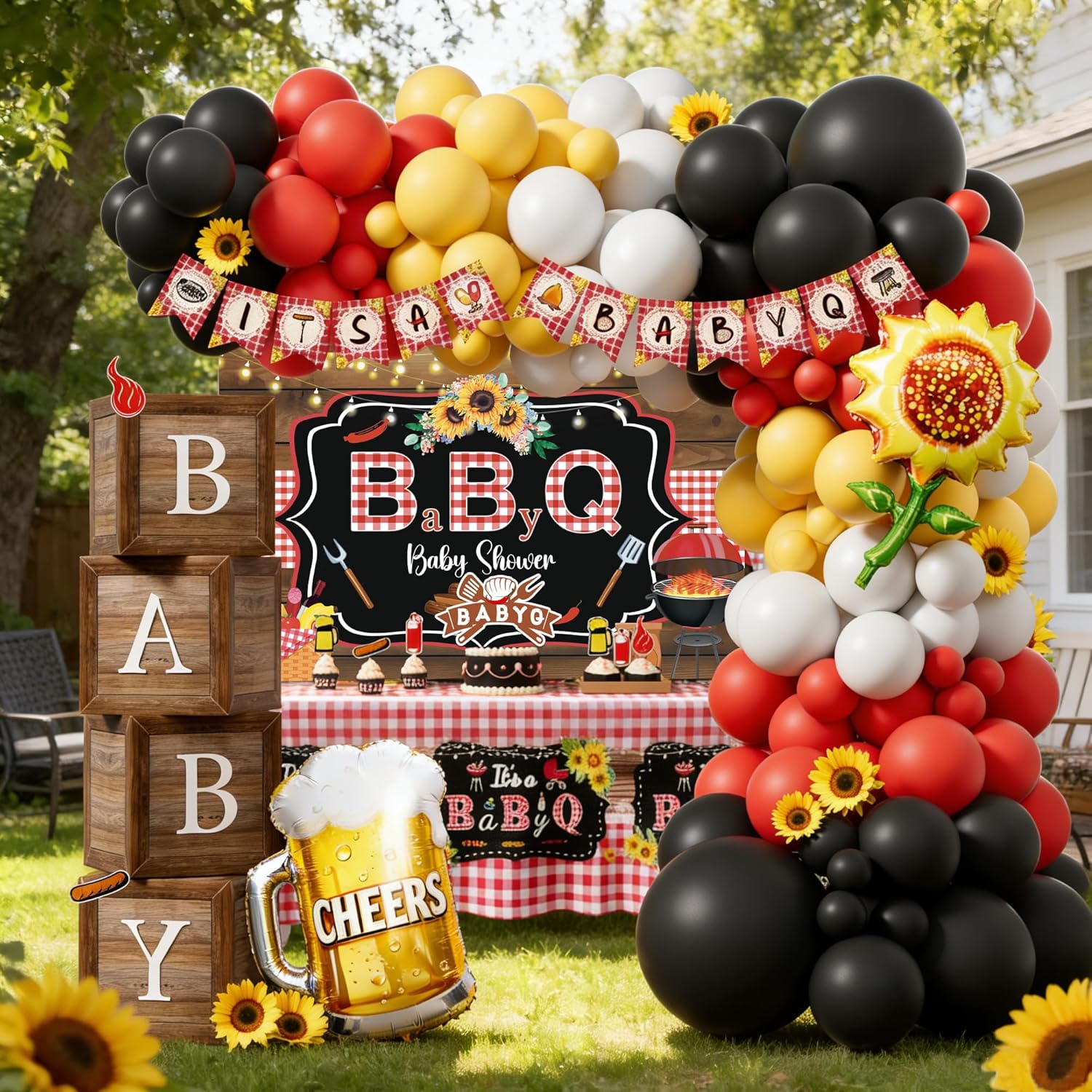 BBQ Baby Shower Decorations, It's a Baby Q Baby Shower Décor Supplies Full Set Balloon Garland Banner Cake Cupcake Topper Backdrop Tablecloth Boxes BabyQ Rustic Barbecue Boy BBQ Shower Decorations Kit