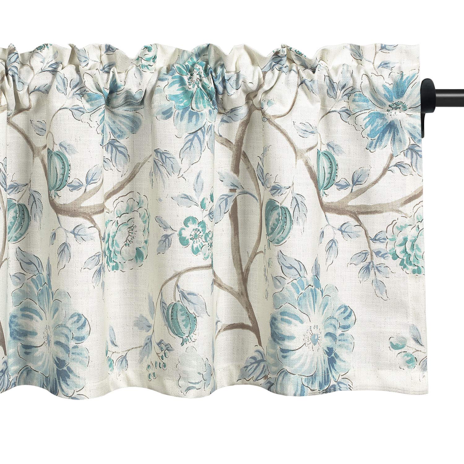 VOGOLValances for Windows Rustic Country Small Kitchen Curtains, Top Pocket Artist Print Drapes Valance for Kids and Living Room, One Panel, 52 X 18 Inch, Blue