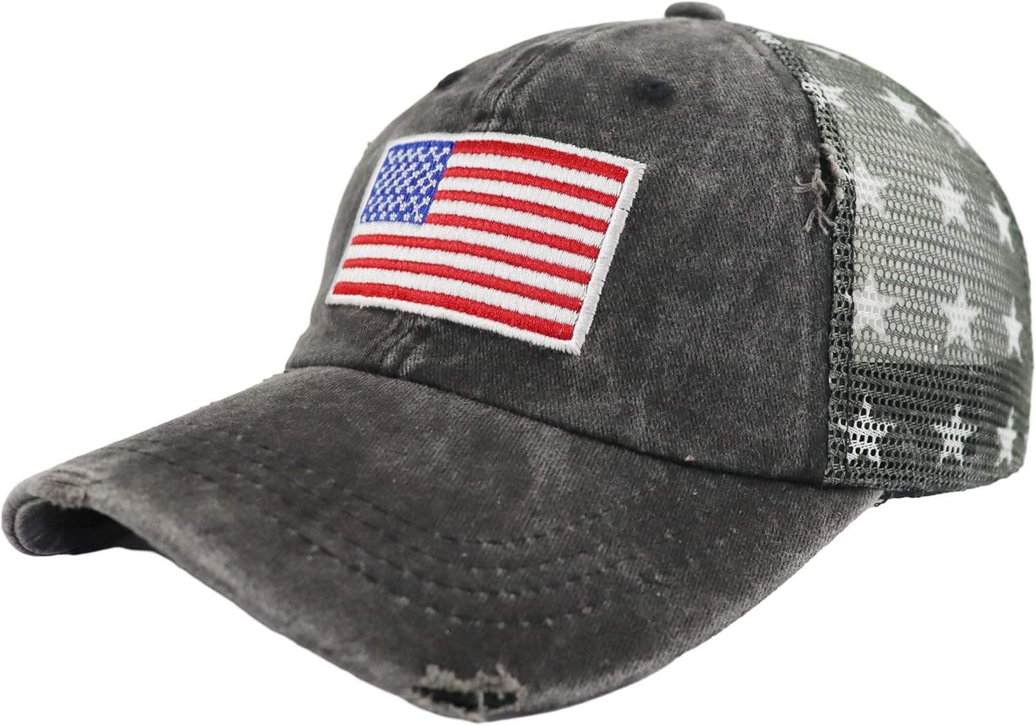 American Flag Trucker Hat for Men Women, Adjustable Vintage Embroidery Washed Distressed USA Baseball Cap - Image 2