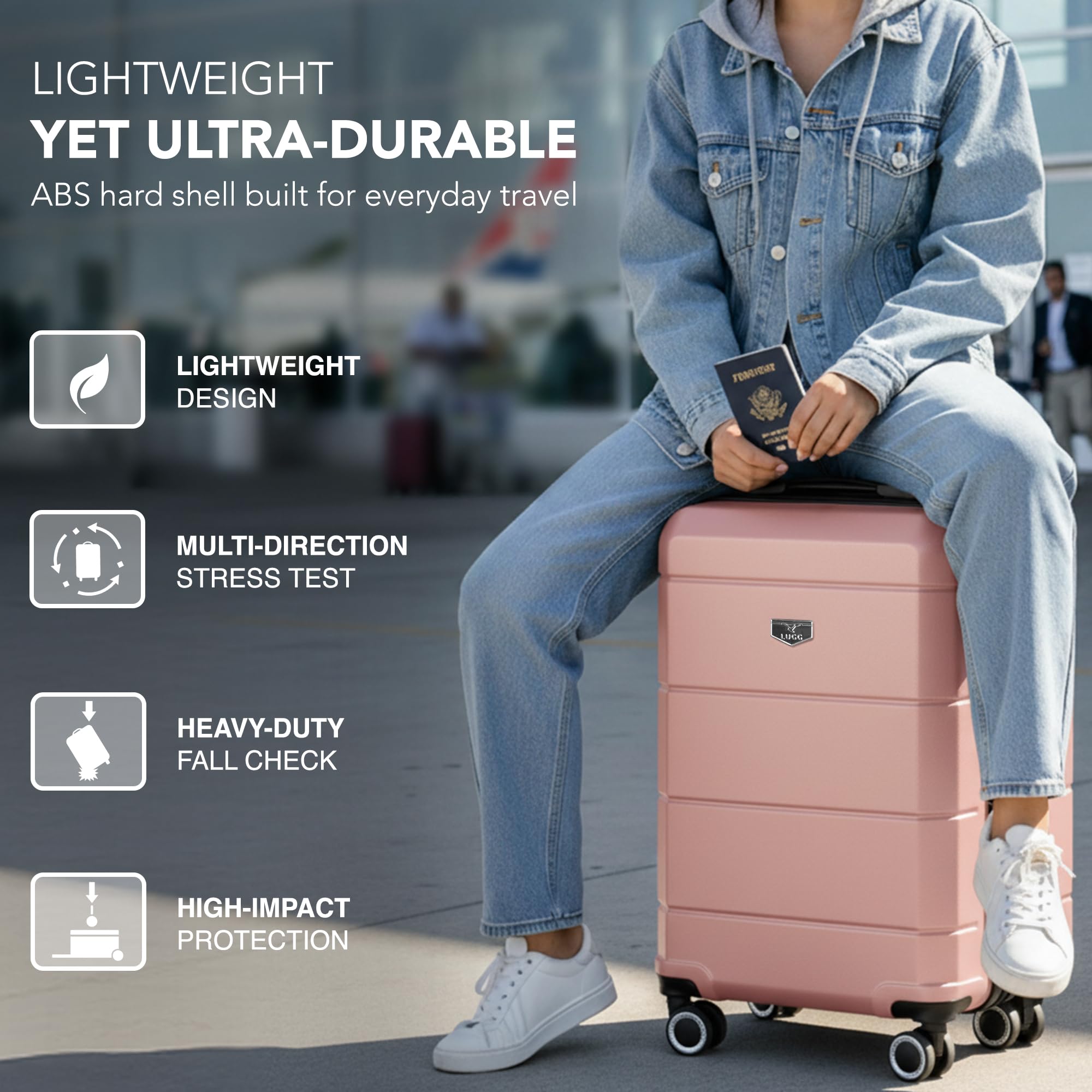 LUGG - Jetset 40cm Suitcase - 40x30x20cm- Ryanair Compatible - Underseat Size - Hard Shell ABS - Spinner & Removable Wheels - Lightweight Travel Luggage- Cream/Brown — view 198