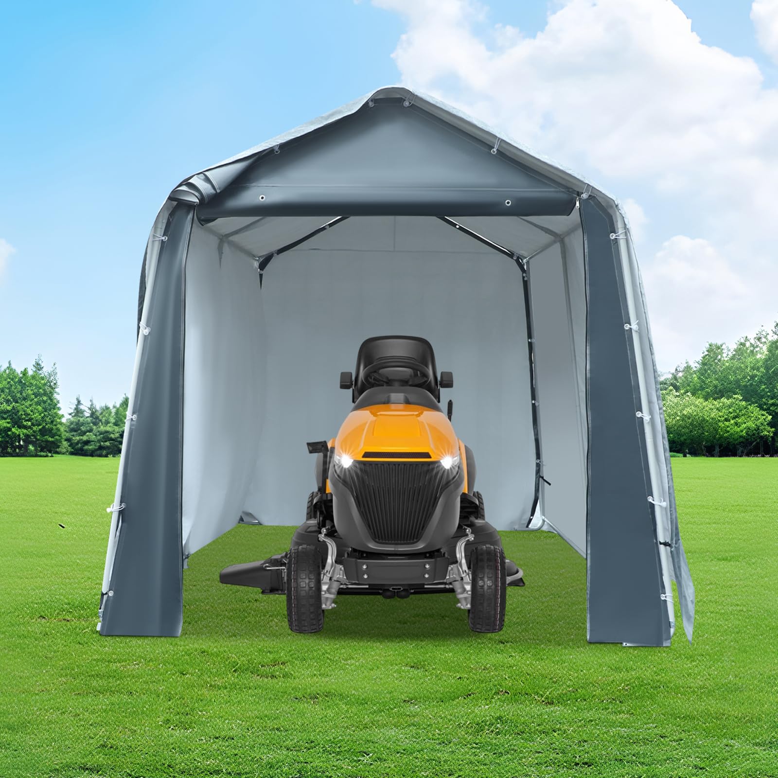 Tenda da garage portatile per esterni, 2,4 x 2,4 x 2,4 m, tettoia impermeabile in polietilene con robusto telaio in acciaio, per auto, bicicletta, attrezzi da giardino, grigio