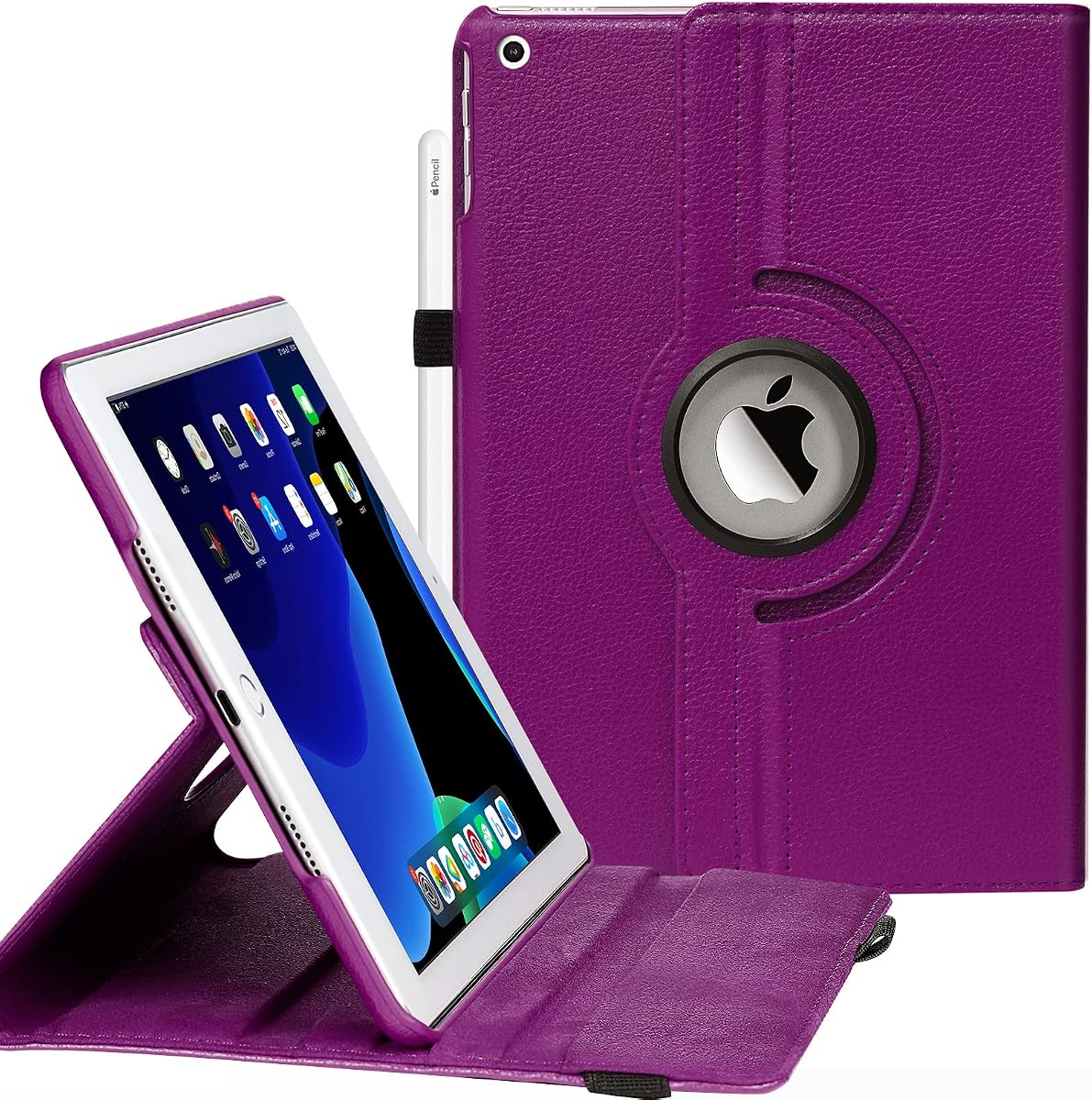 Funda para iPad de 9.ª/8.ª/7.ª generación - Funda protectora giratoria 360 con función de suspensión (púrpura) para iPad de 10,2 pulgadas