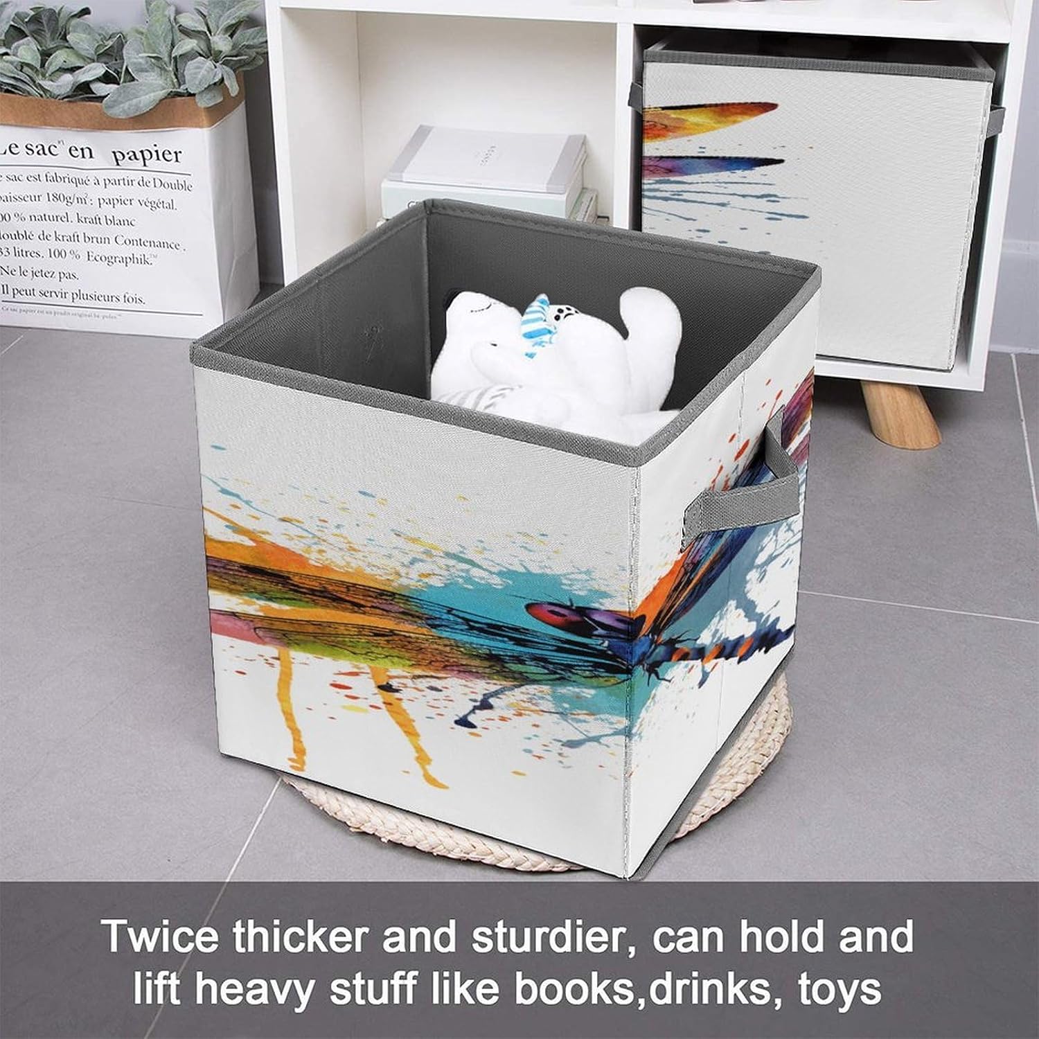 Paint Splash Dragonfly Fabric Bins Storage Basket Square Baskets | Storage Bin with Double Handles,Cube Collapsible Organizers for Organization,Closet,Shelves,Offices