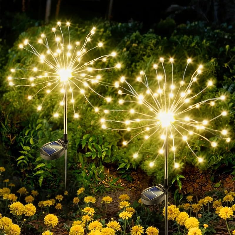 Anordsem Luces solares de jardín al aire libre: alambre de cobre flexible con 120 cuentas LED de fuegos artificiales – Decoración cálida impermeable DIY Starburst para patio, camino, patio – Regalos para mujeres mamá propietarias